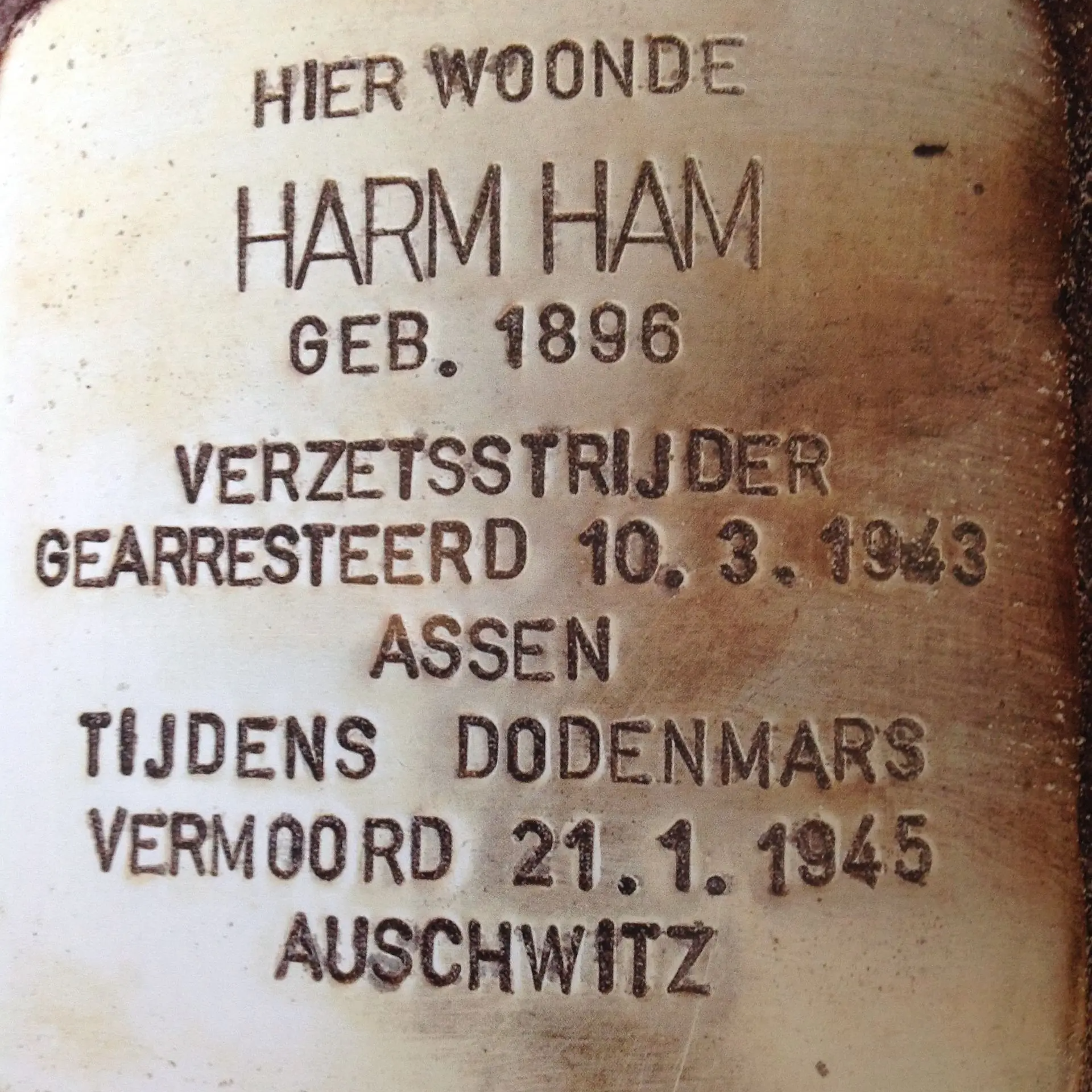 Struikelsteen voor Harm Ham