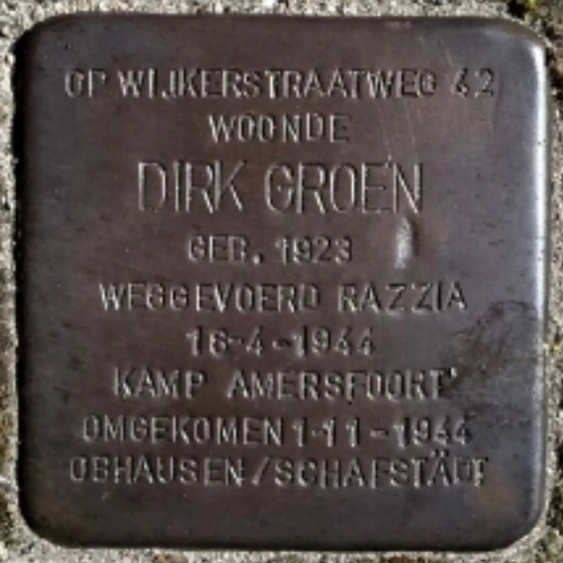 Struikelsteen voor Dirk Groen