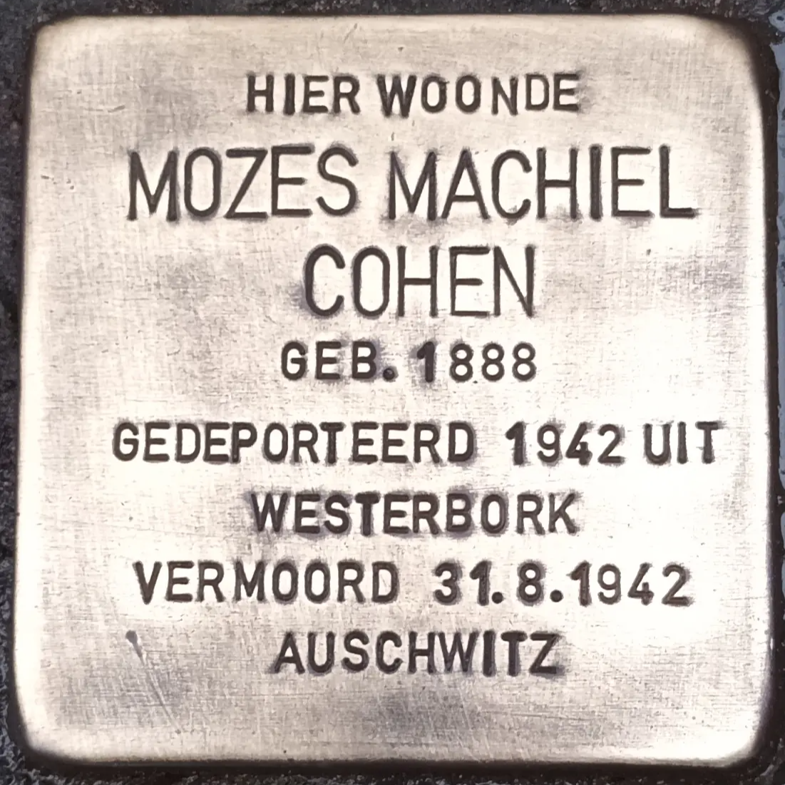 Struikelsteen voor Mozes Machiel Cohen
