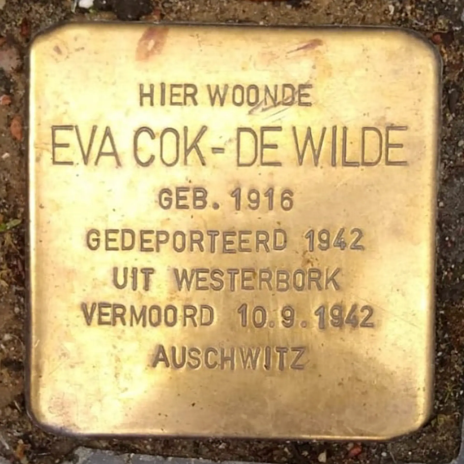 Struikelsteen voor Eva Cok-de Wilde
