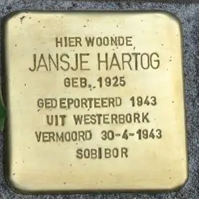 Struikelsteen voor Jansje Hartog