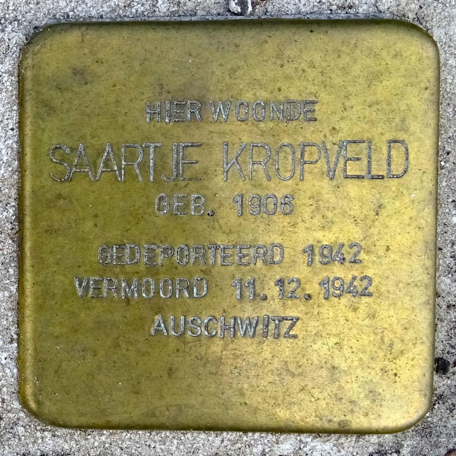 Struikelsteen voor Saartje Kropveld