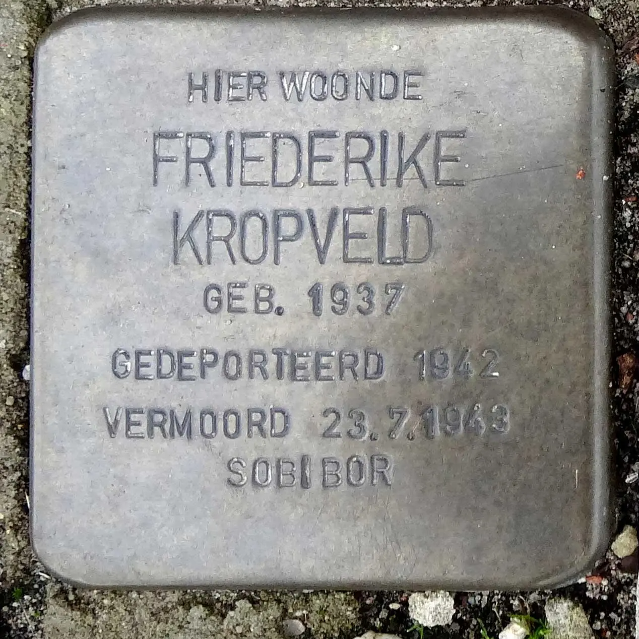 Struikelsteen voor Friederike Kropveld