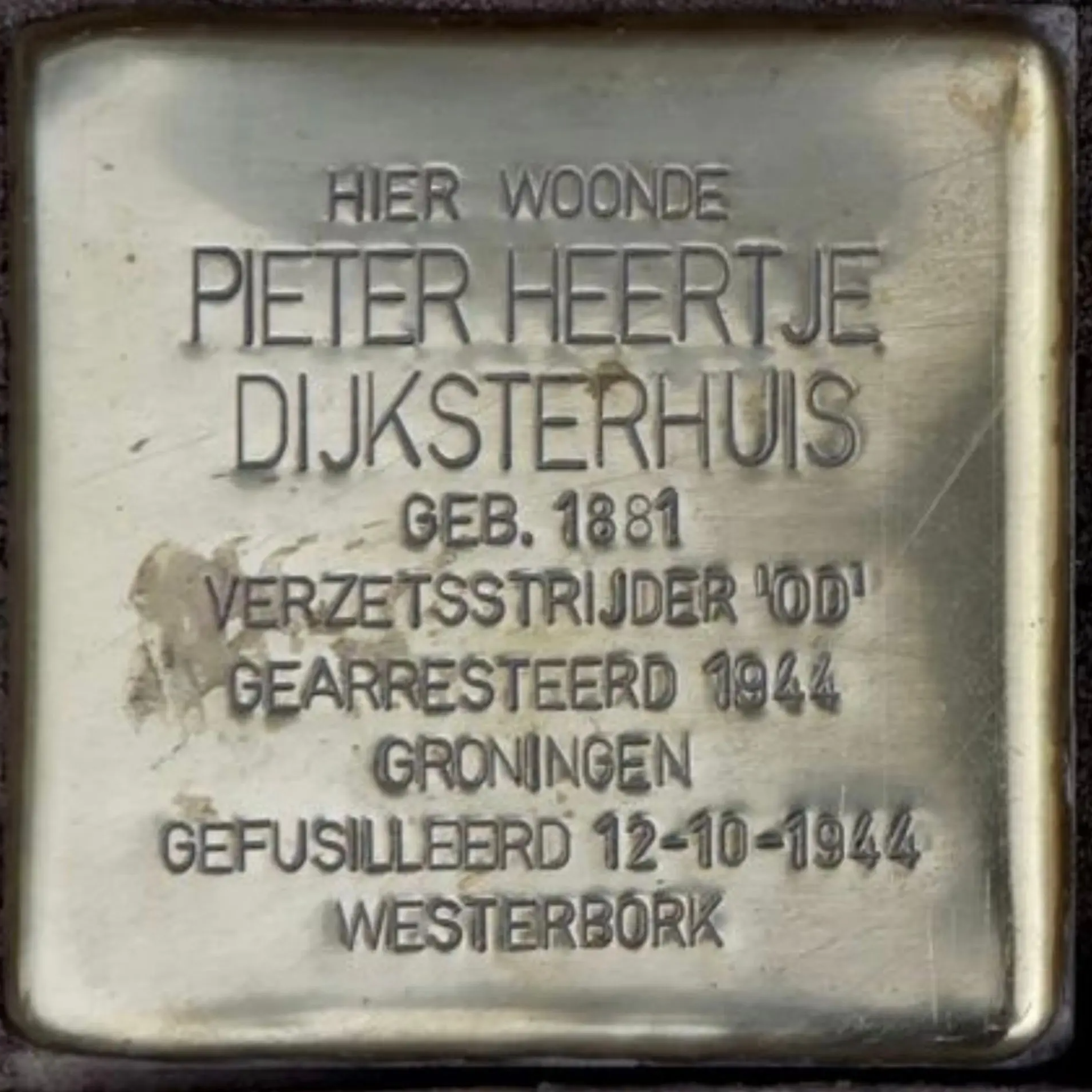 Struikelsteen voor Pieter Heertje Dijksterhuis