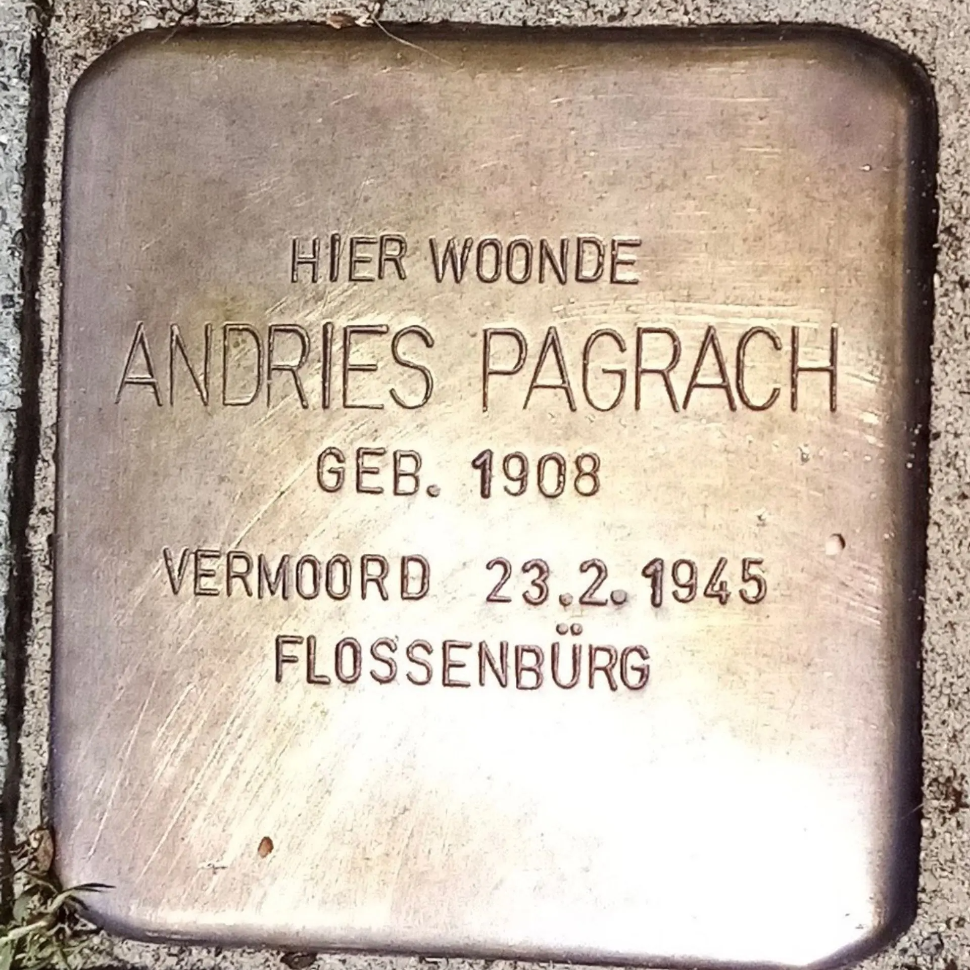 Struikelsteen voor Andries Pagrach