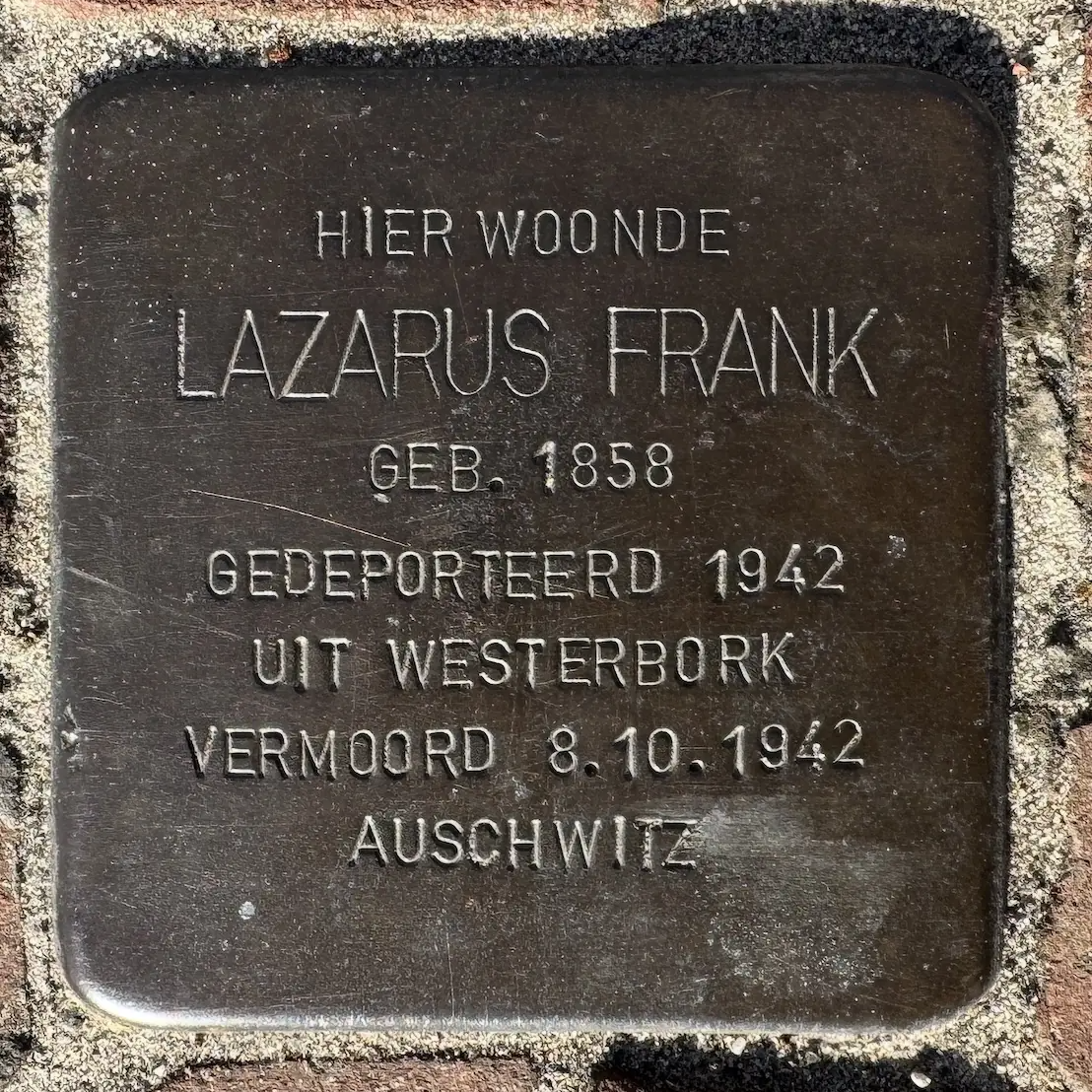 Struikelsteen voor Lazarus Frank