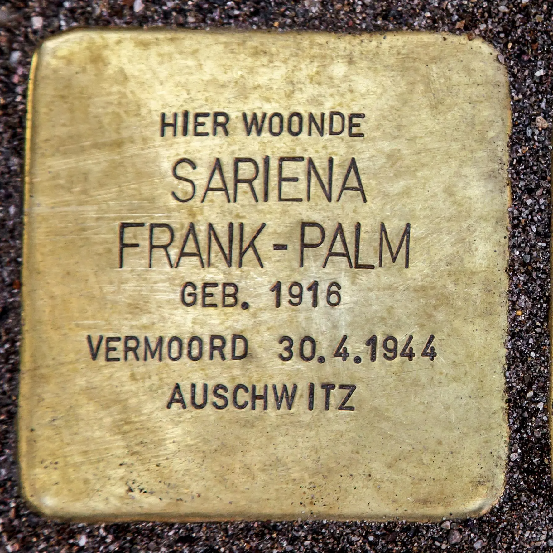 Struikelsteen voor Sariena Frank-Palm