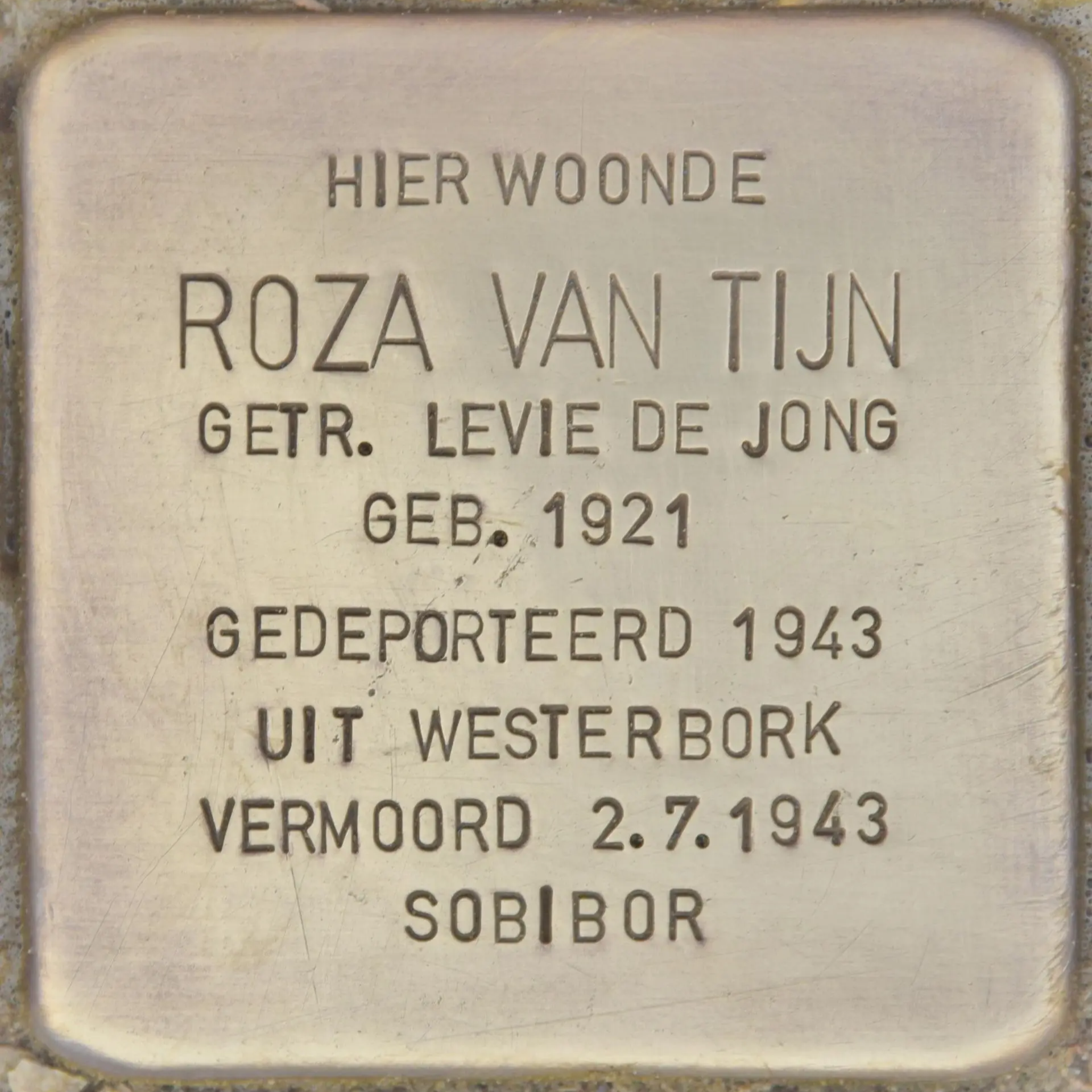 Struikelsteen voor Roza de Jong-van Tijn