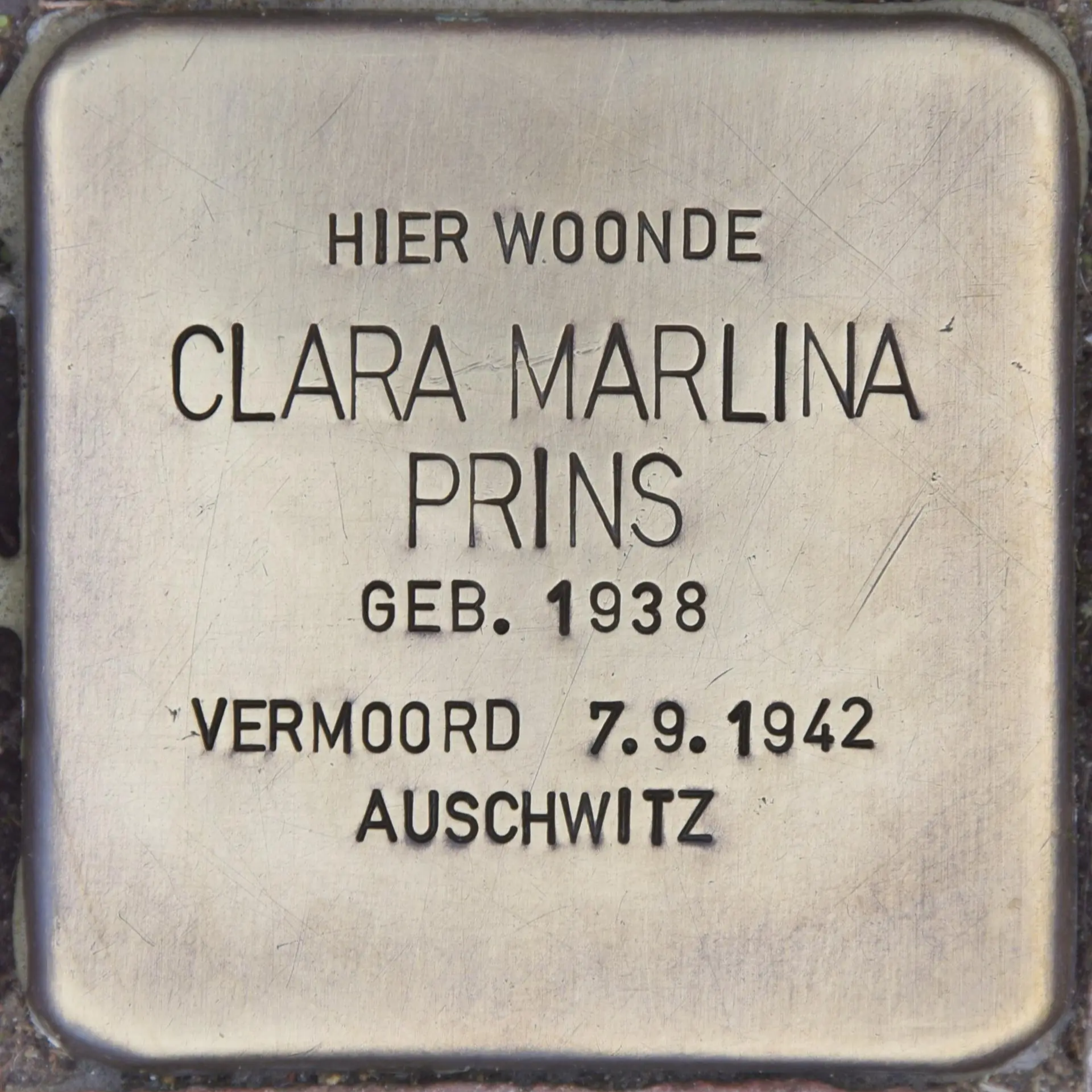 Struikelsteen voor Clara (Marlina) Prins