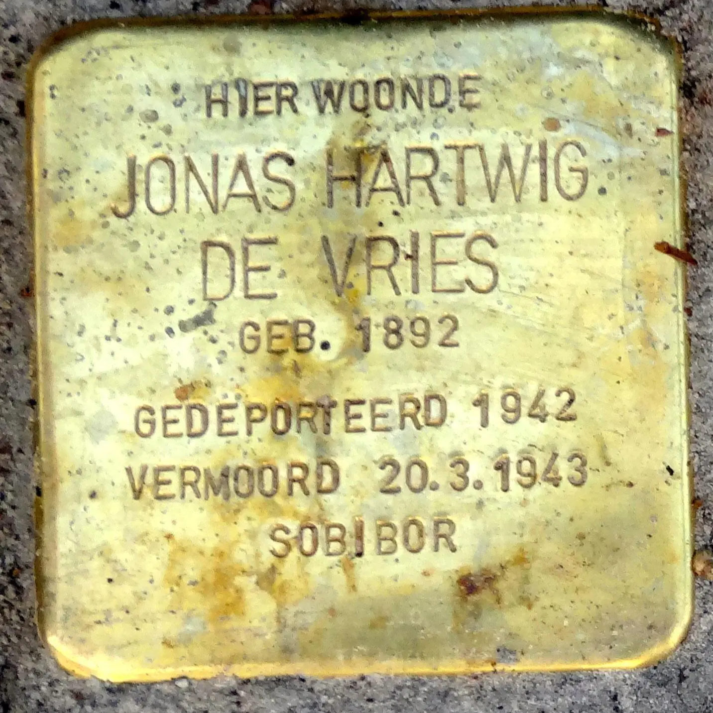 Struikelsteen voor Jonas Hartwig de Vries