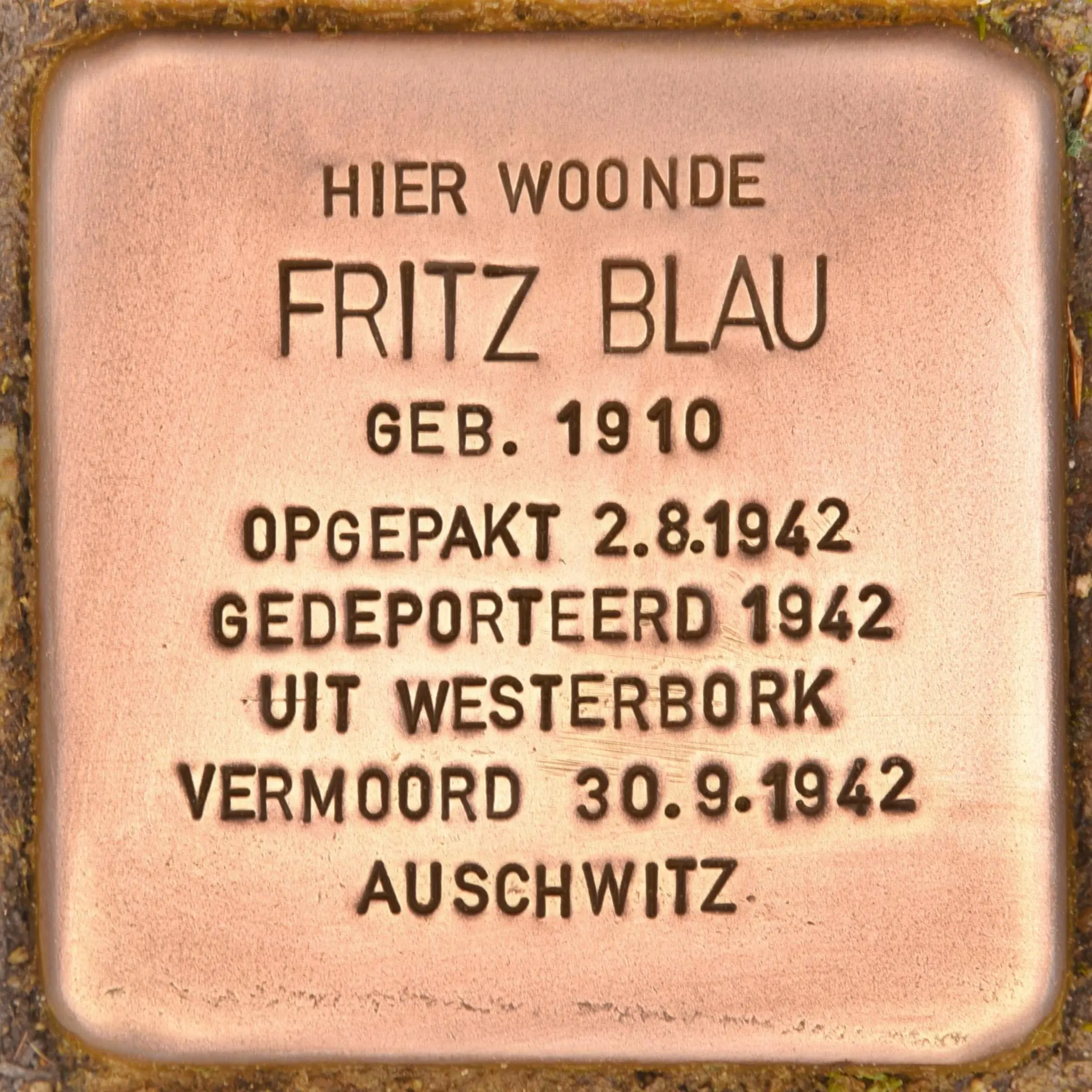 Struikelsteen voor Fritz Blau
