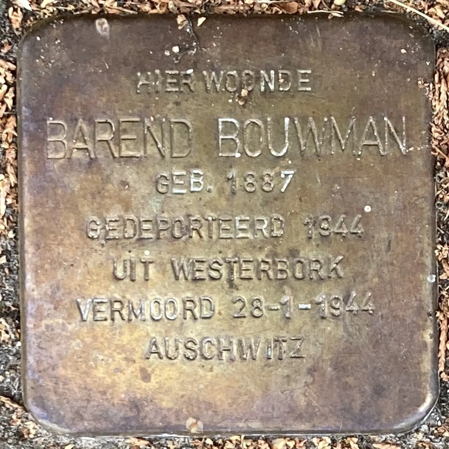 Struikelsteen voor Barend Bouwman