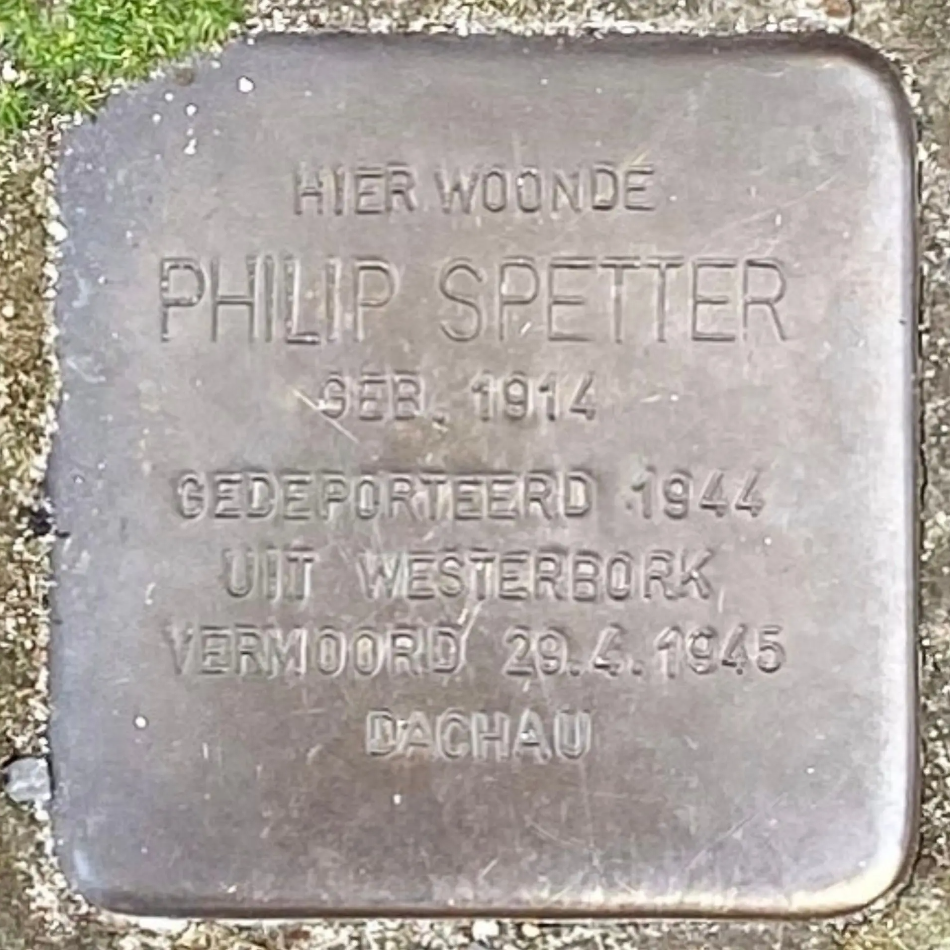 Struikelsteen voor Philip Spetter