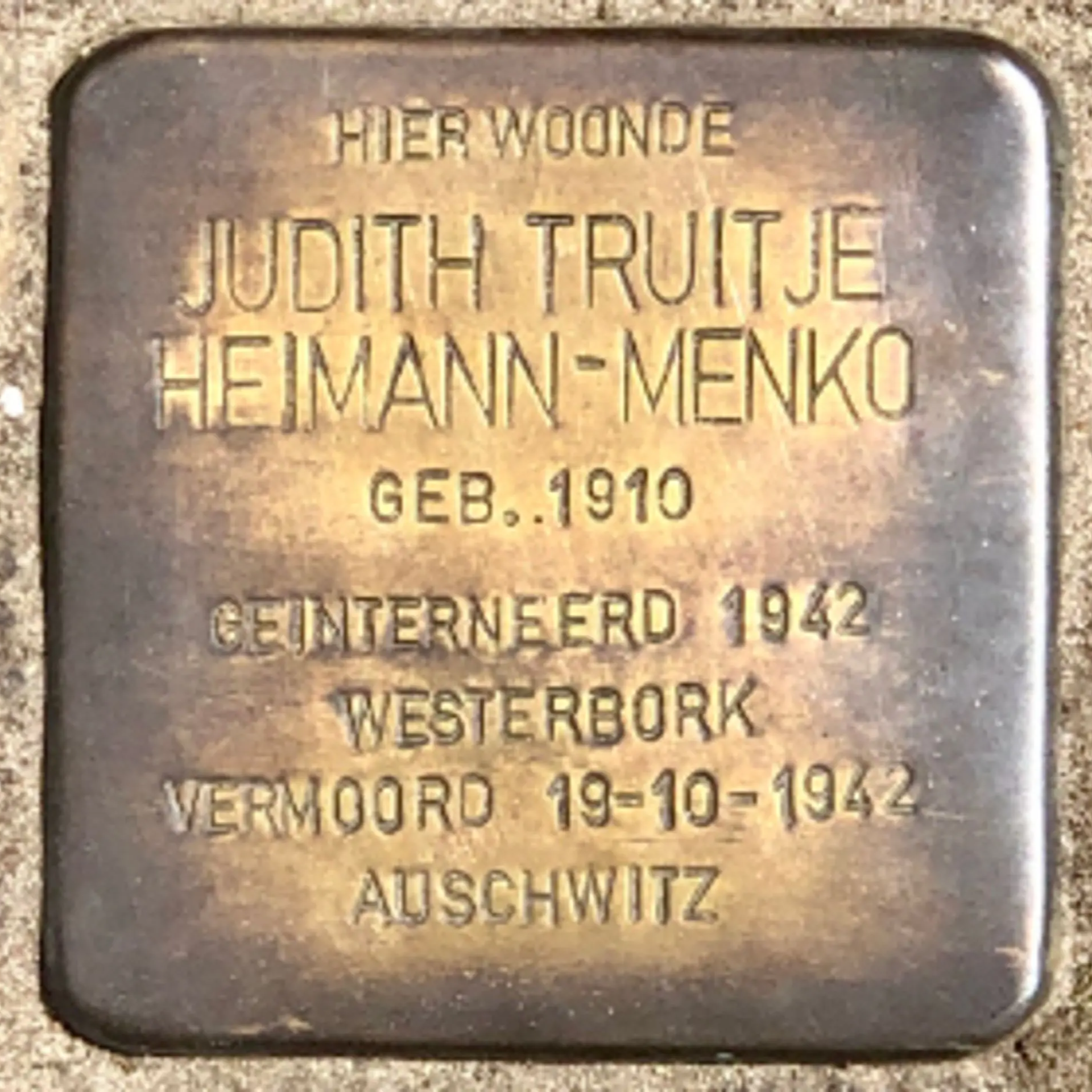 Struikelsteen voor Judith Truitje Heimann-Menko