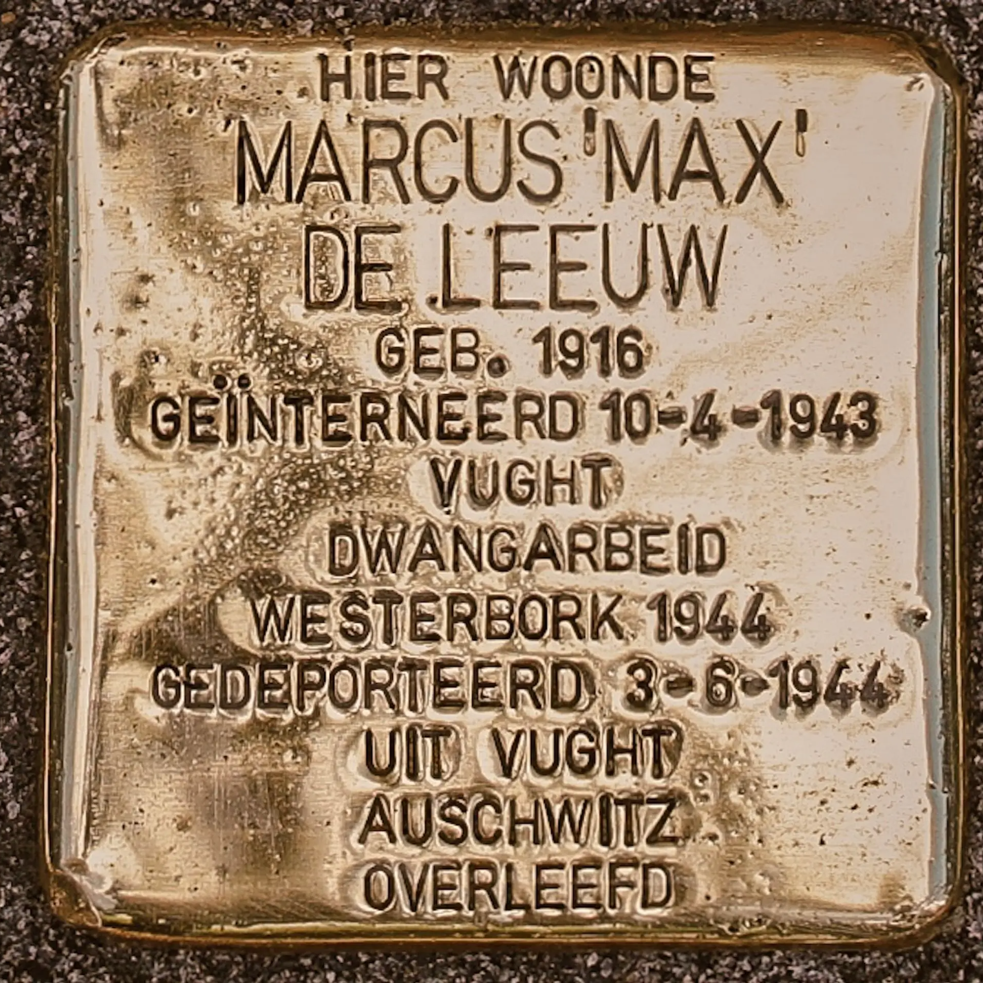 Struikelsteen voor Marcus de Leeuw