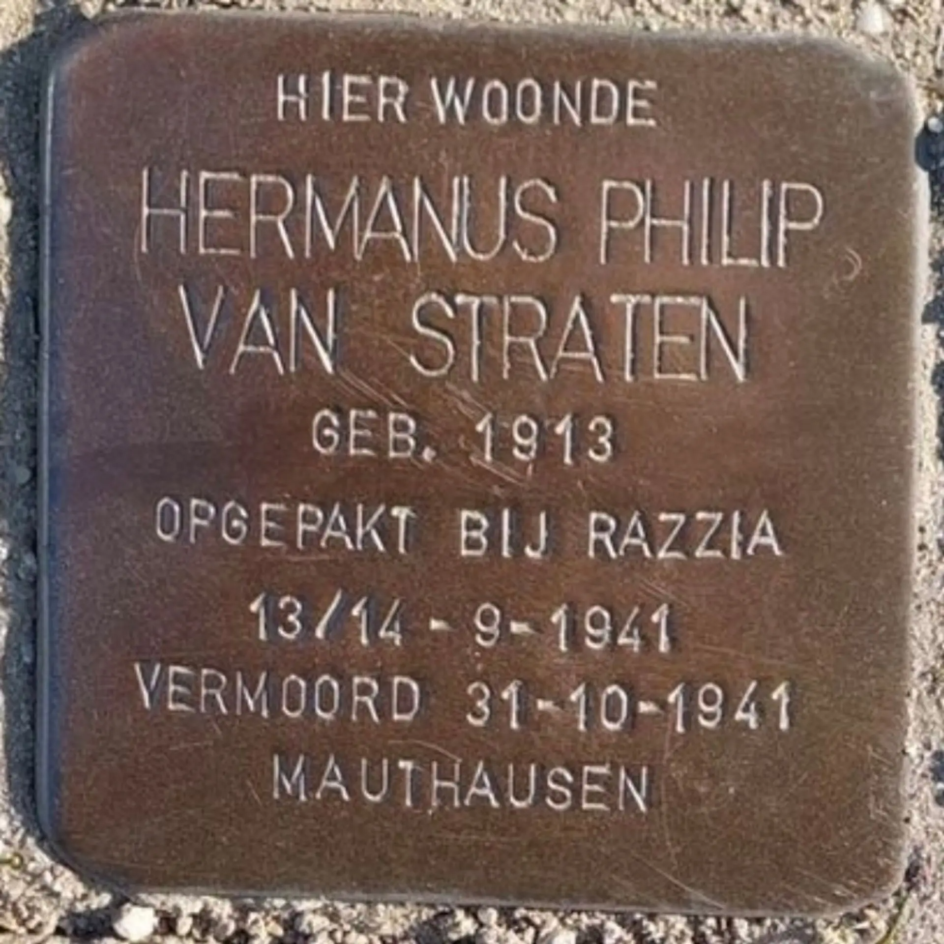 Struikelsteen voor Hermanus Philip van Straten