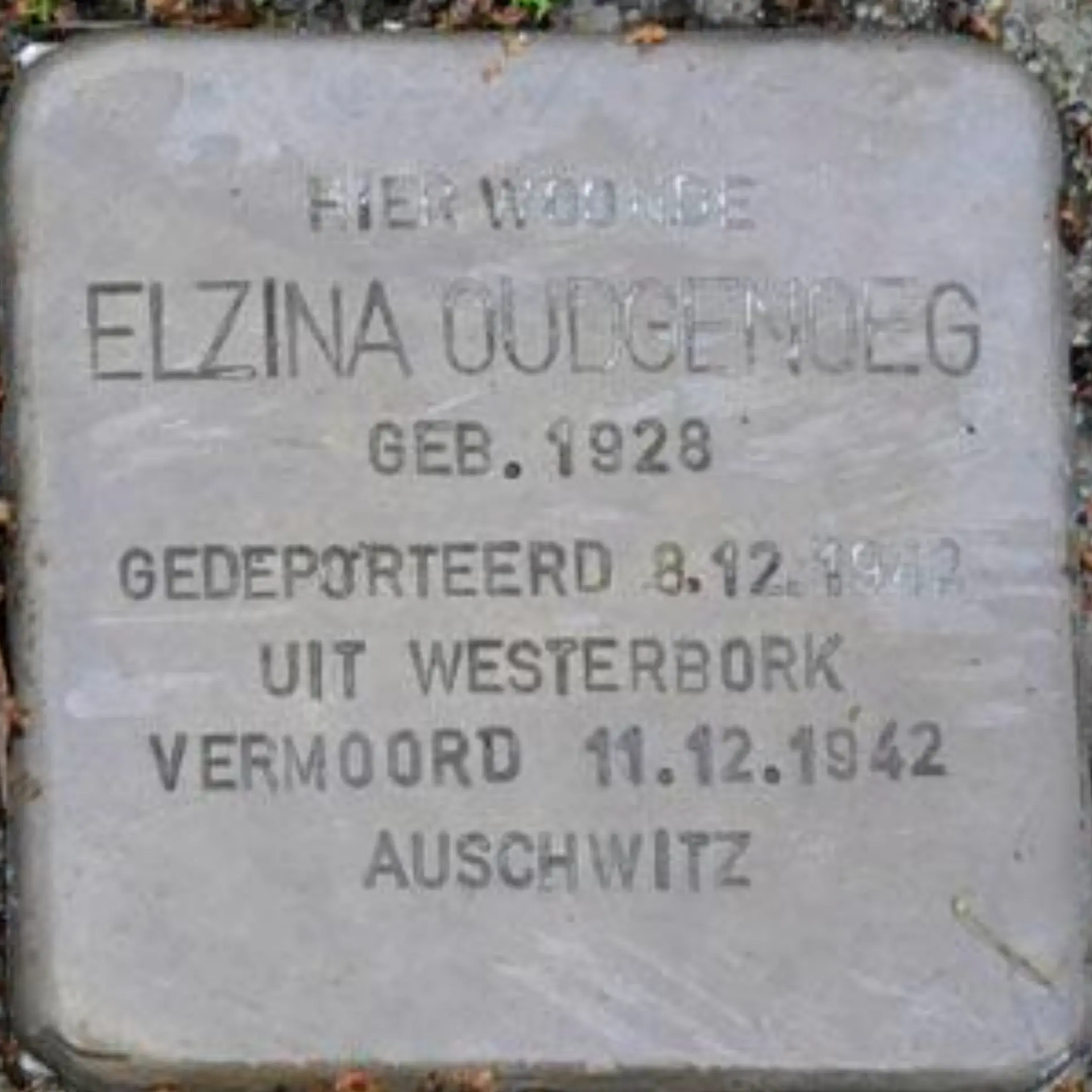 Struikelsteen voor Elzina (Elly) Oudgenoeg