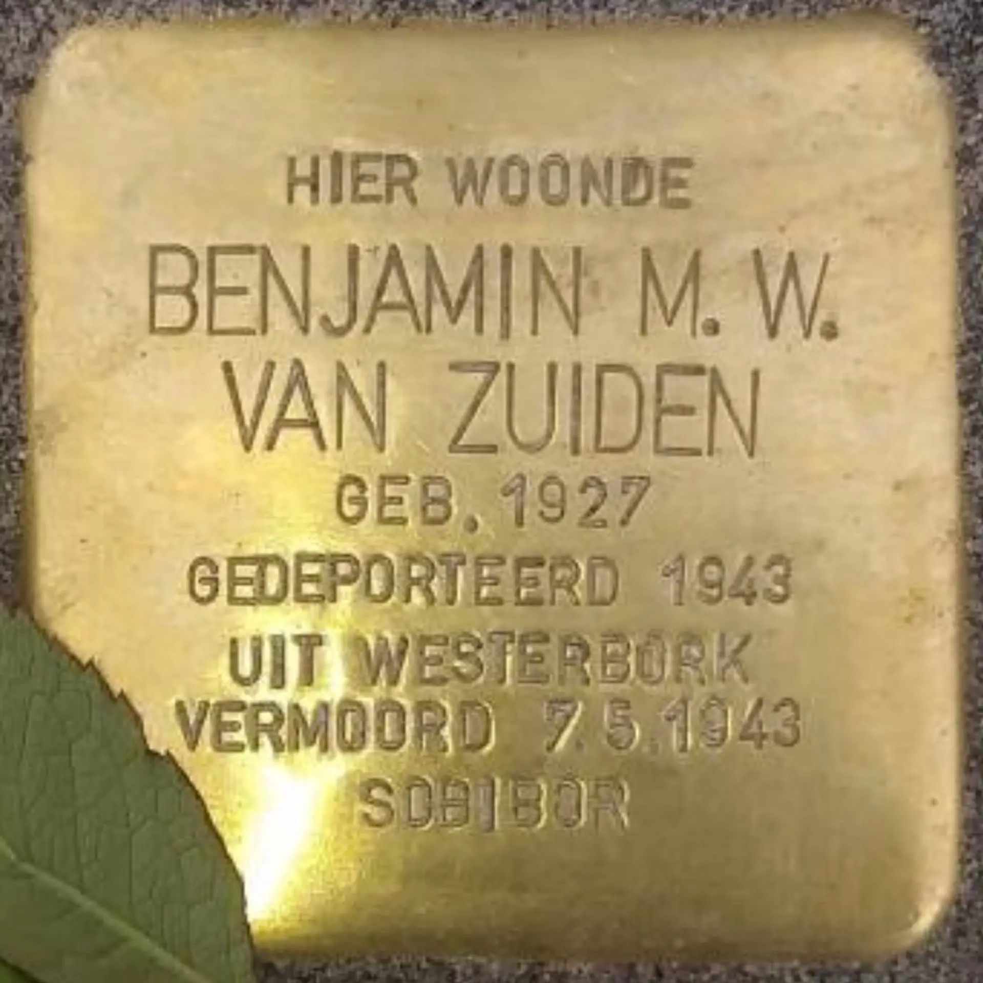 Struikelsteen voor Benjamin Maurits Willem van Zuiden