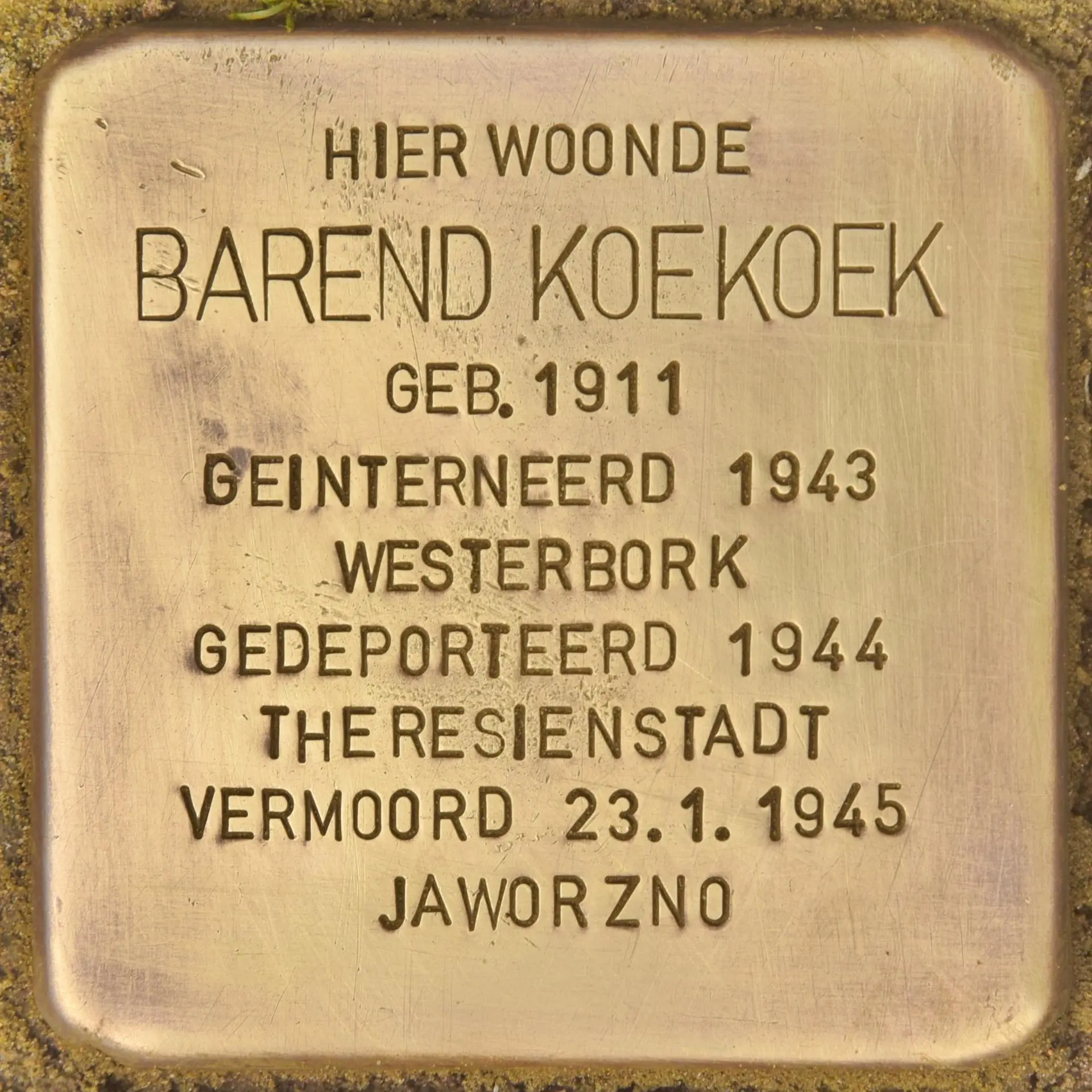 Struikelsteen voor Barend Koekoek