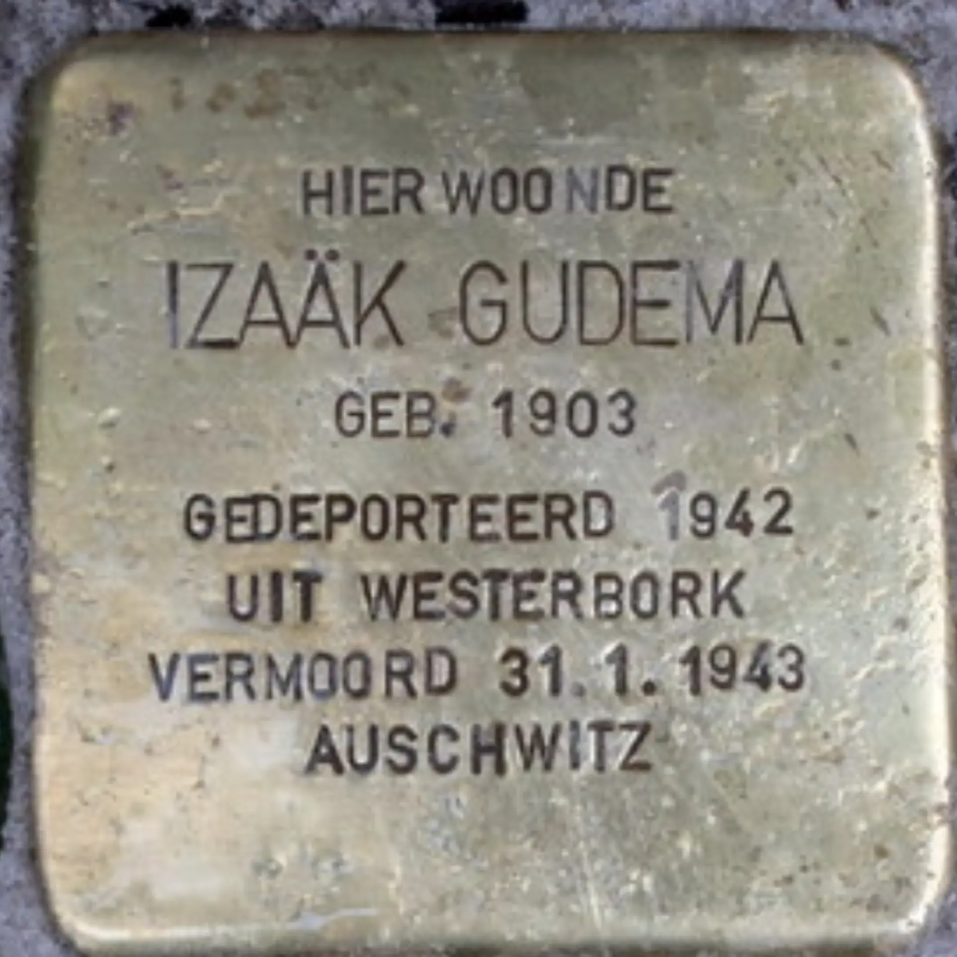 Struikelsteen voor Izaäk Gudema