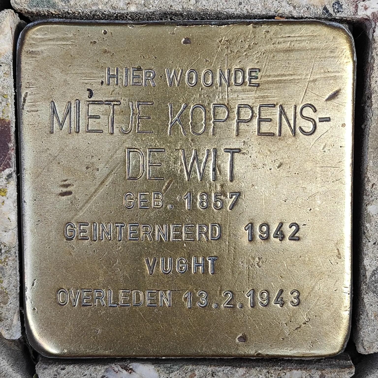 Struikelsteen voor Mietje Koppens-de Wit