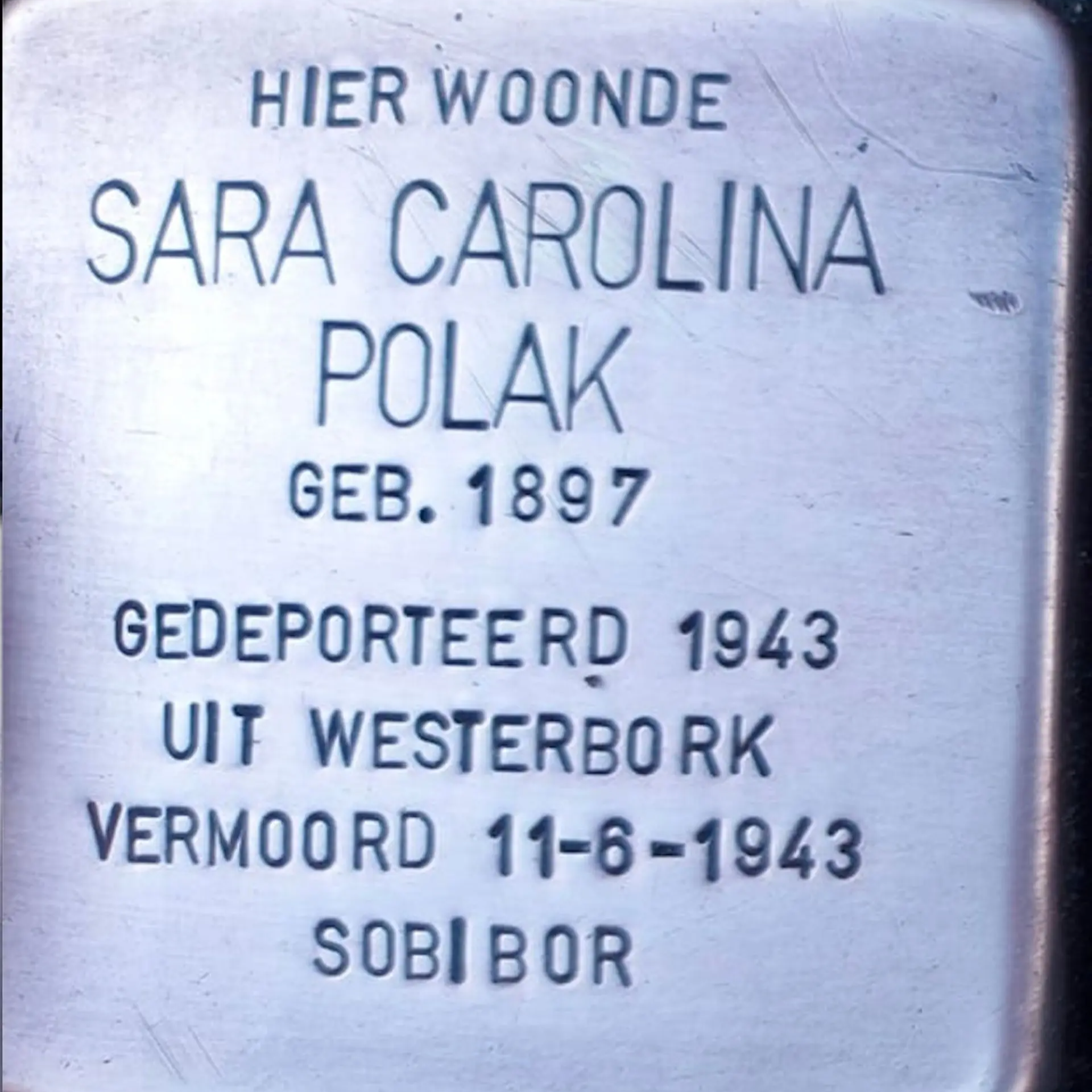 Struikelsteen voor Sara Carolina Polak