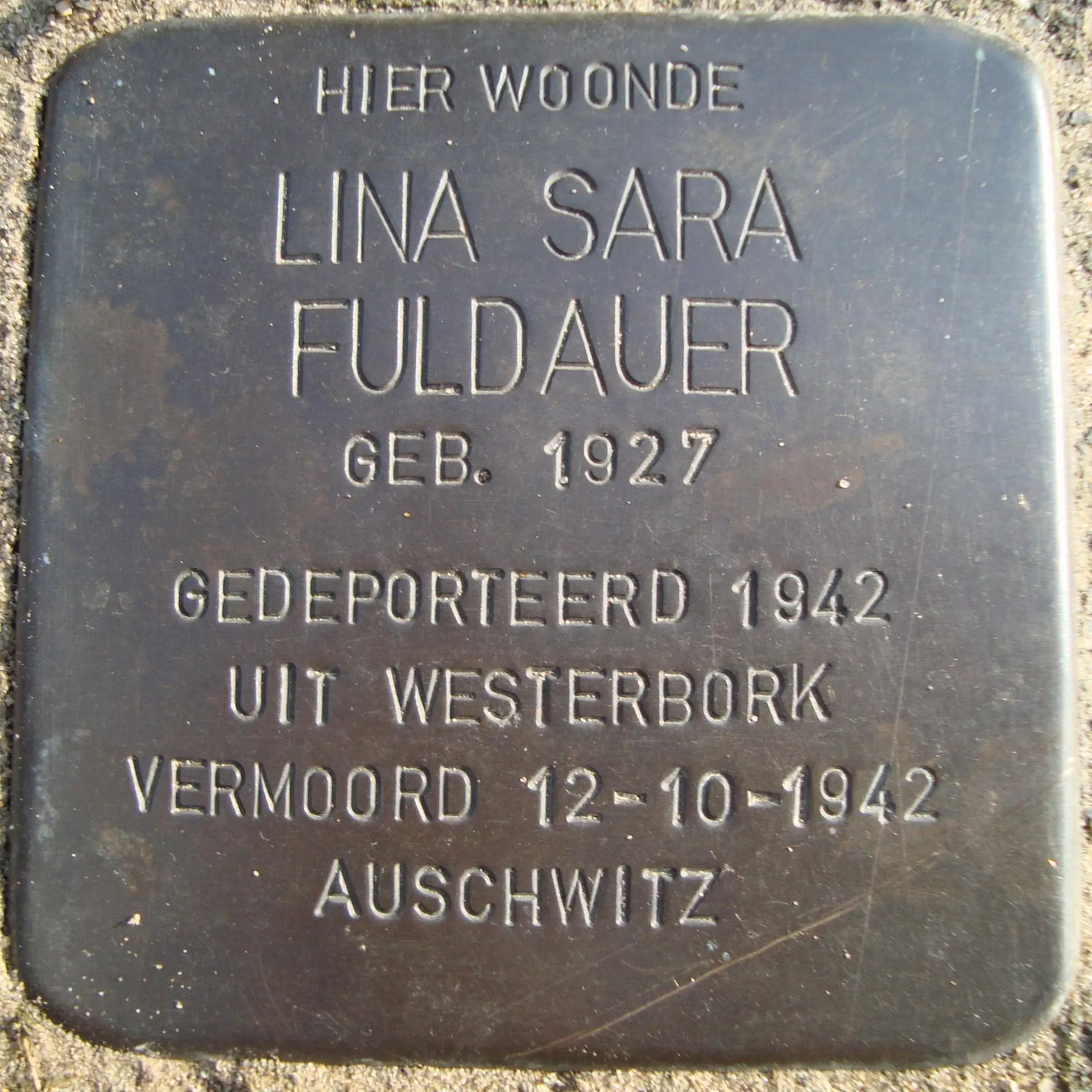 Struikelsteen voor Lina Sara Fuldauer