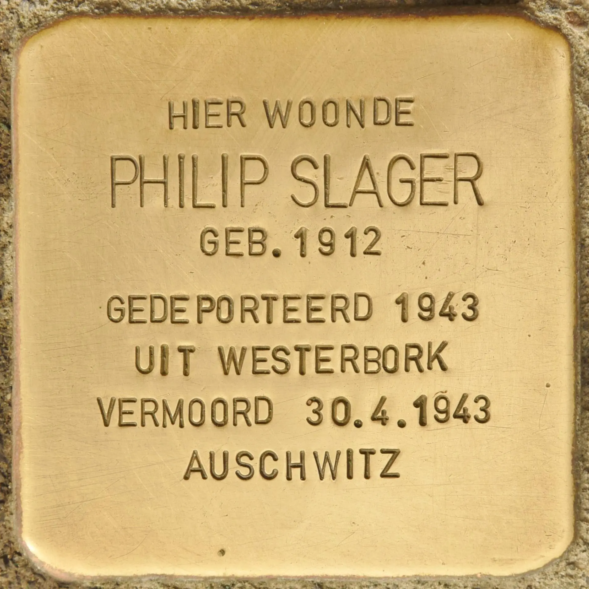 Struikelsteen voor Philip Slager
