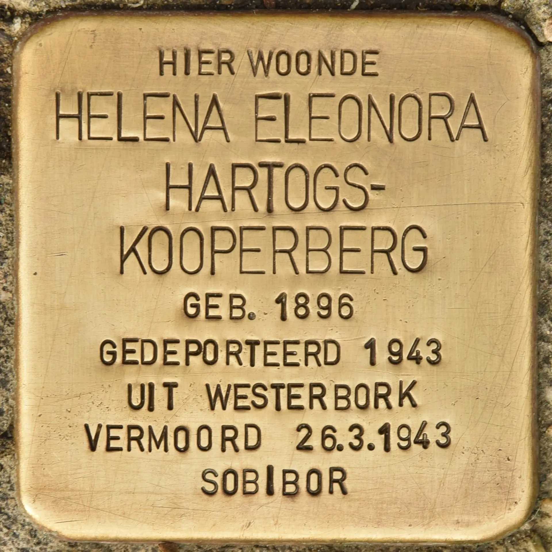 Struikelsteen voor Helena Eleonora Hartogs-Kooperberg