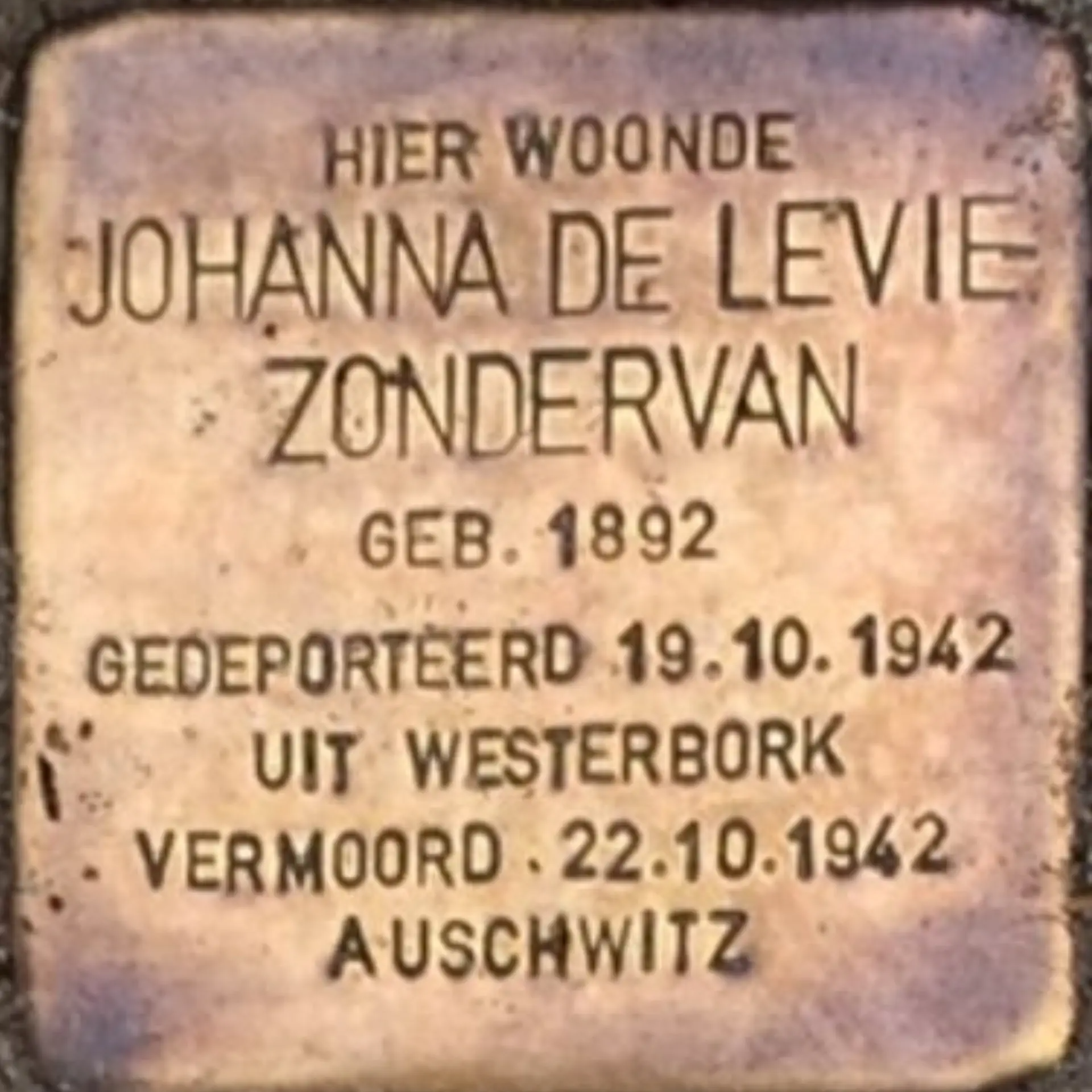 Struikelsteen voor Johanna de Levie-Zondervan