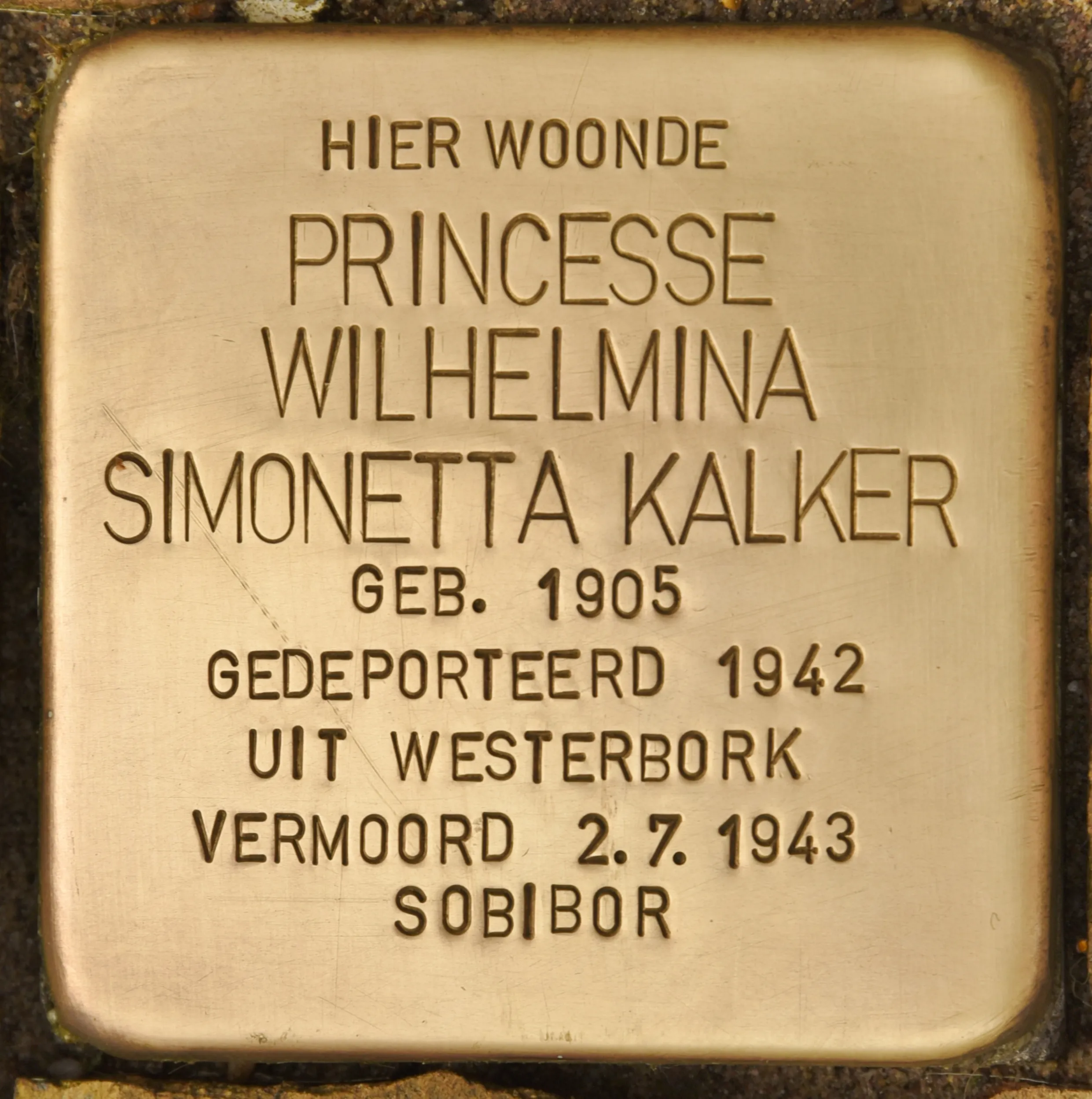 Struikelsteen voor Princesse Wilhelmina Simonnetta Kalker