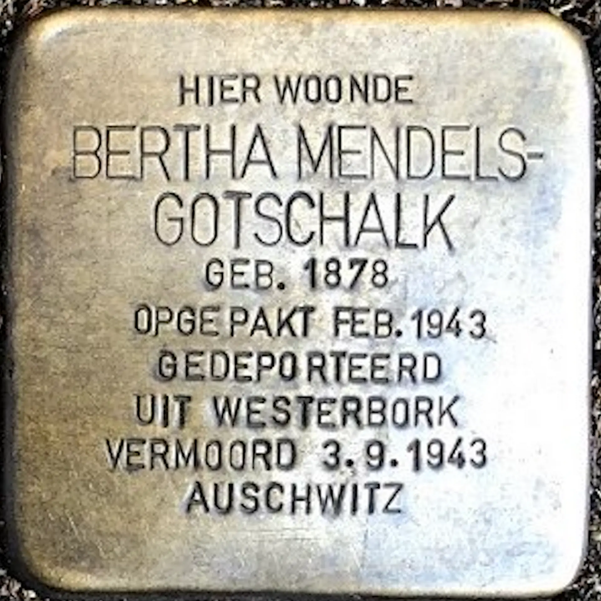 Struikelsteen voor Bertha Mendels-Gotschalk