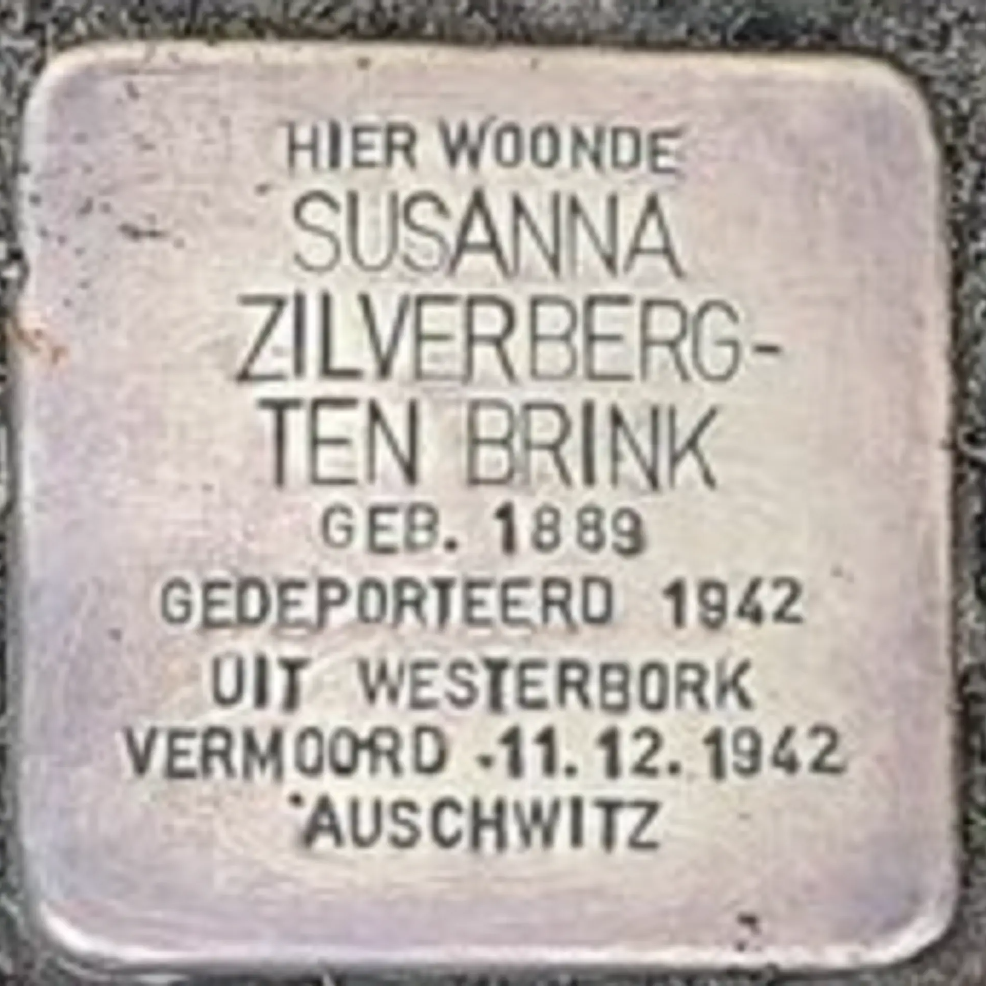 Struikelsteen voor Susanna Zilverberg-ten Brink