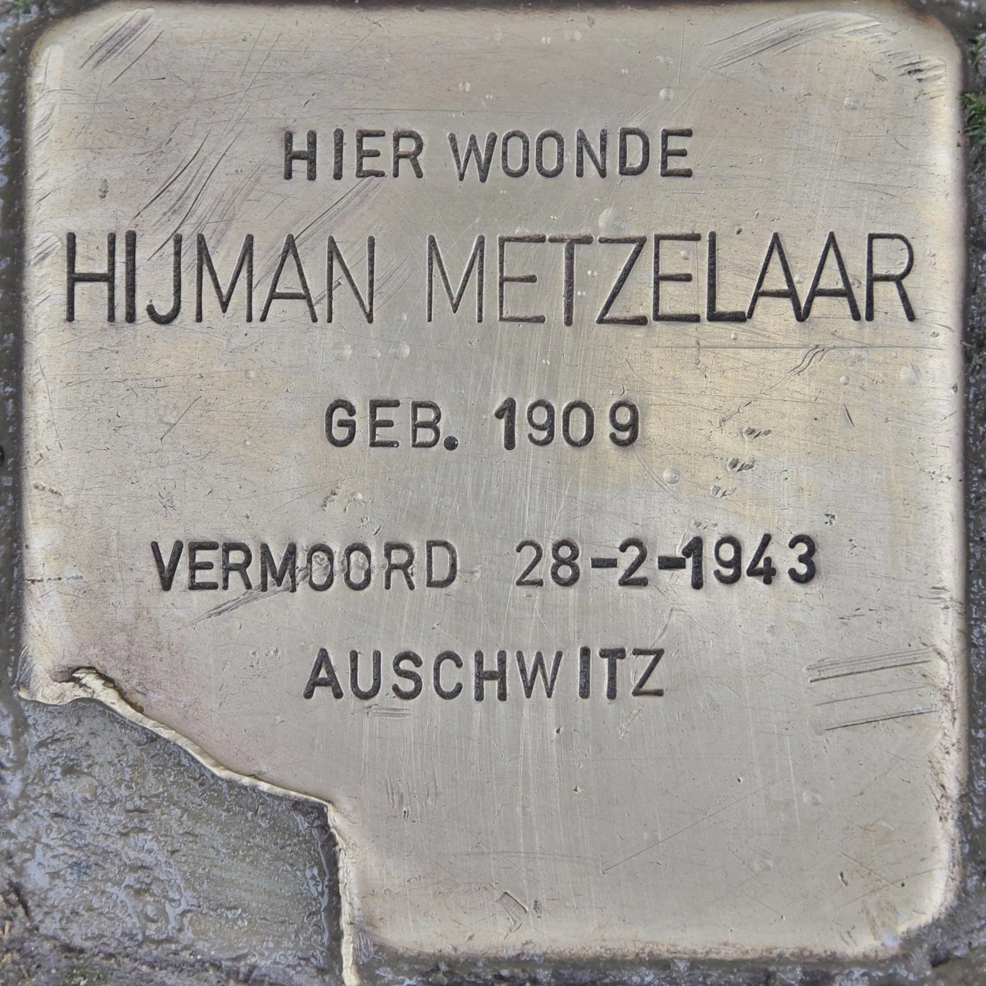 Struikelsteen voor Hijman Metzelaar
