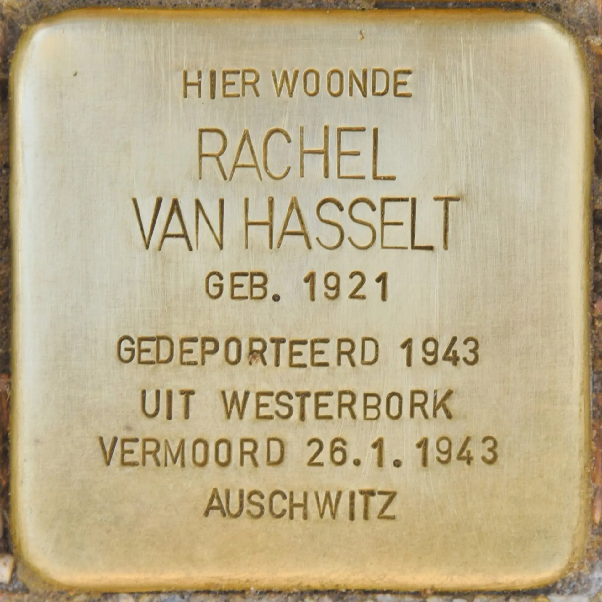 Struikelsteen voor Rachel van Hasselt