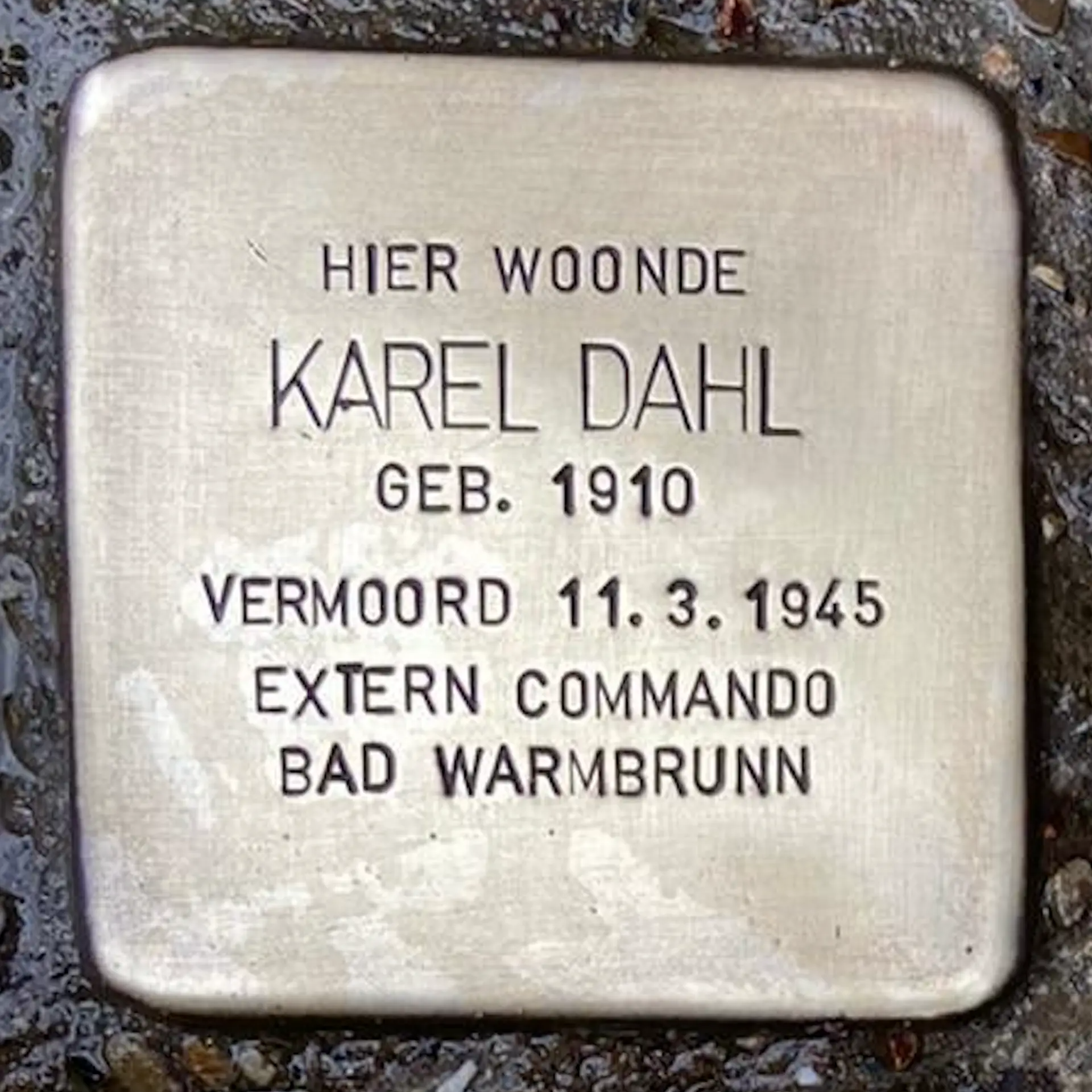 Struikelsteen voor Karel Dahl