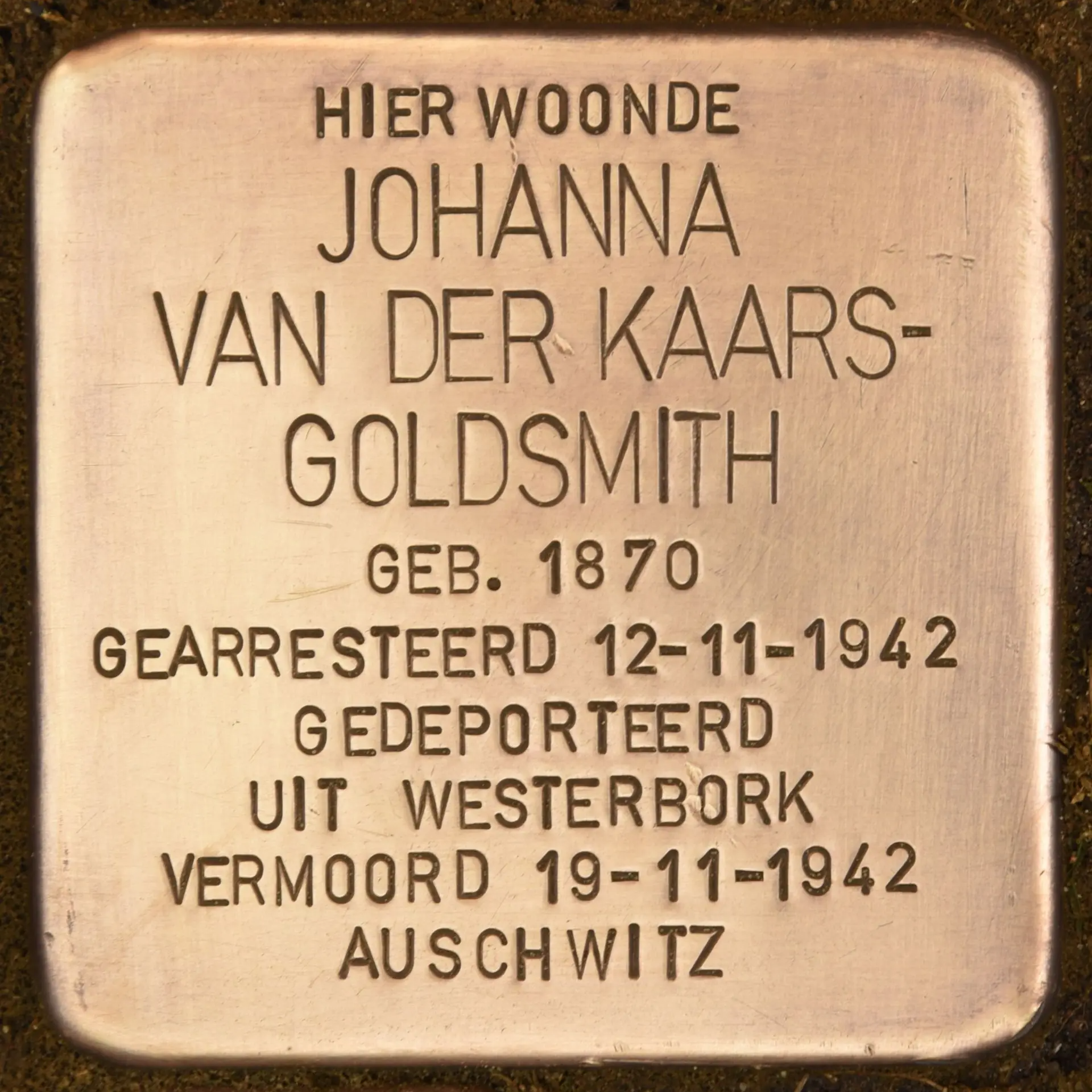 Struikelsteen voor Johanna van der Kaars-Goldsmith