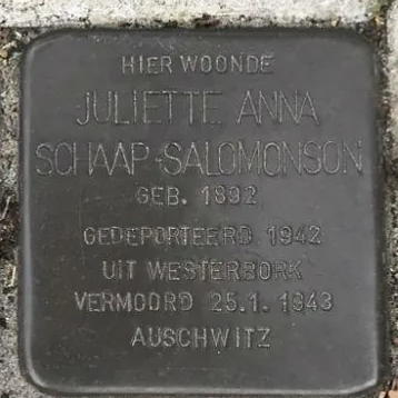 Struikelsteen voor Juliette Anna Schaap-Salomonson