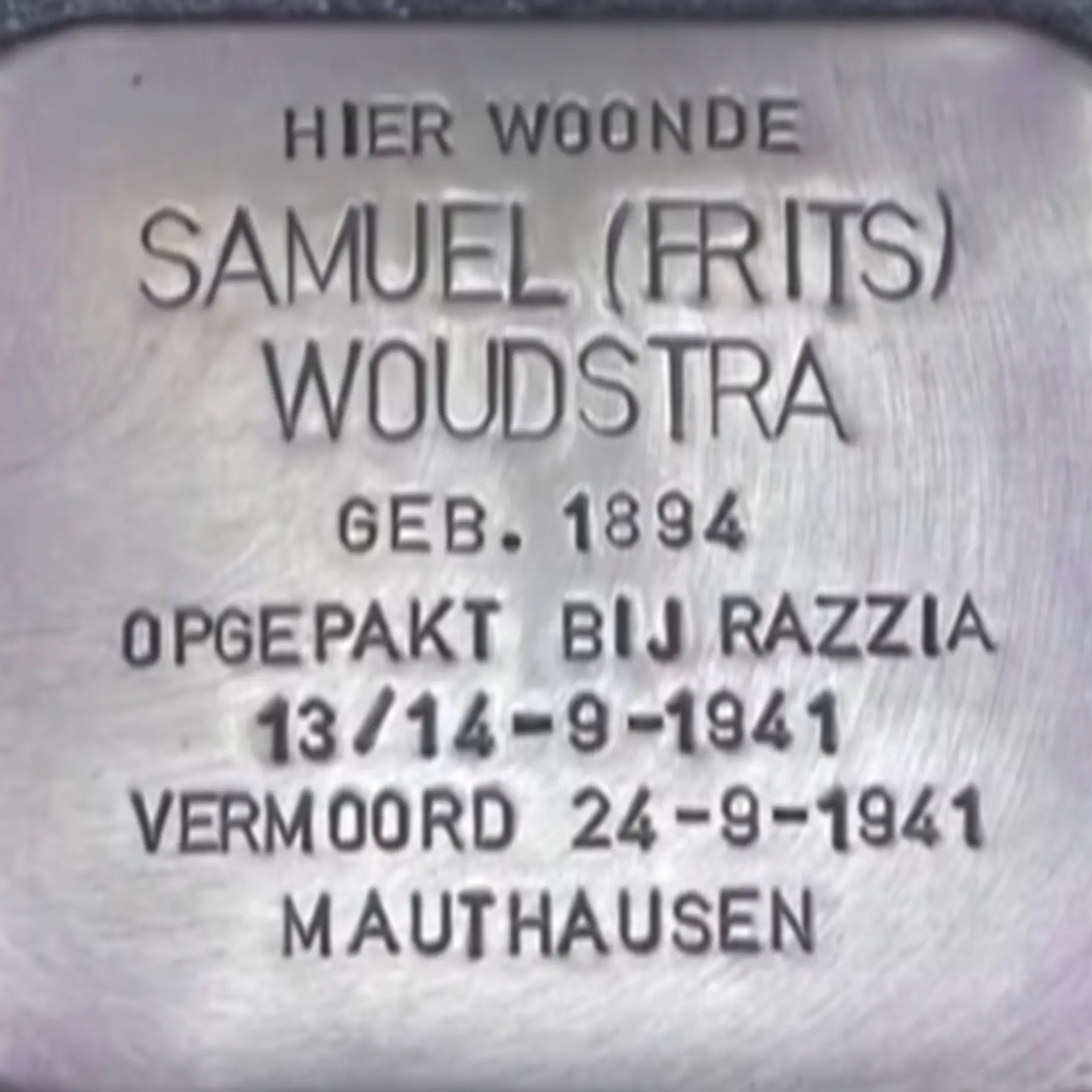 Struikelsteen voor Samuel Woudstra
