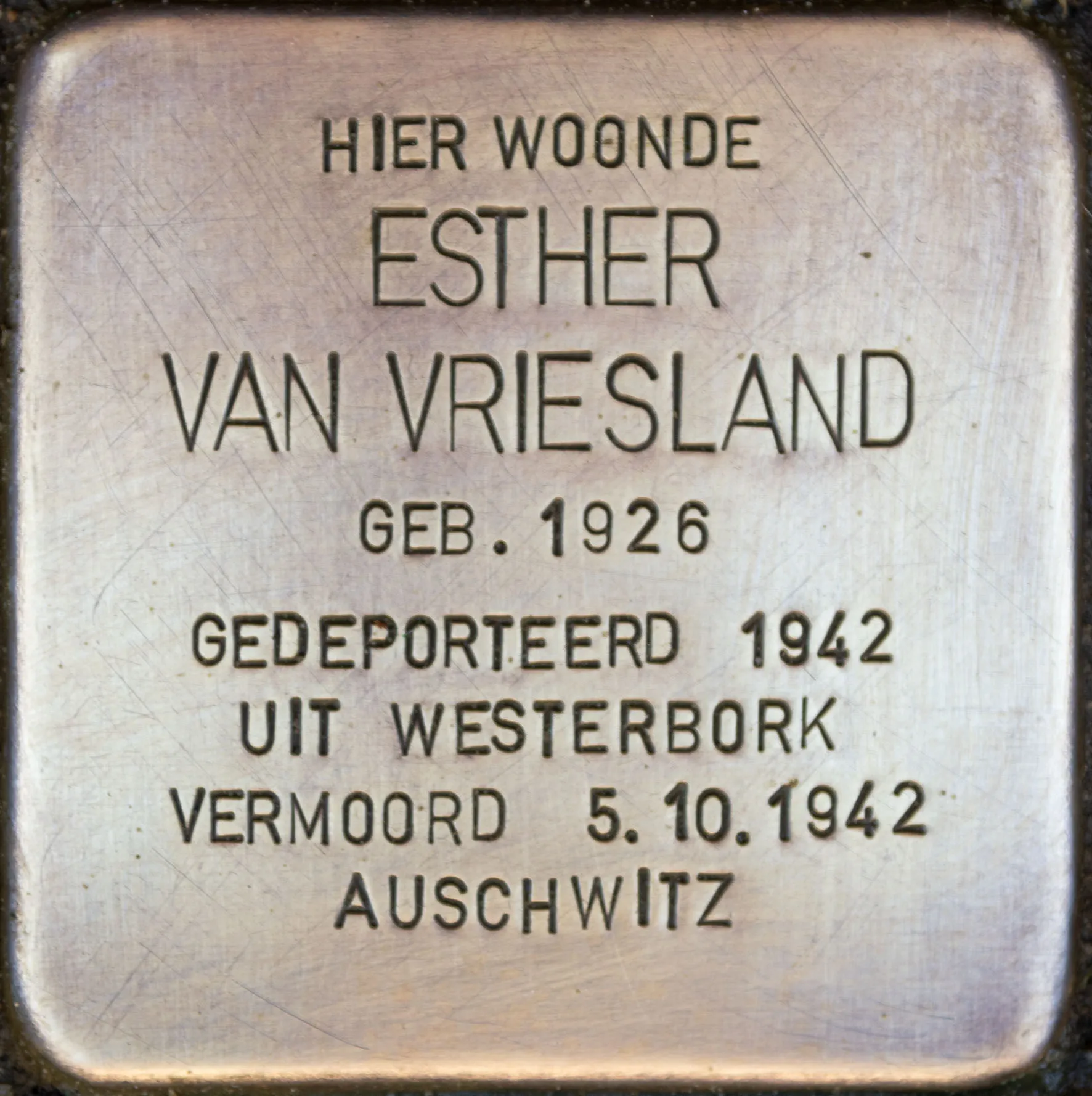 Struikelsteen voor Esther van Vriesland