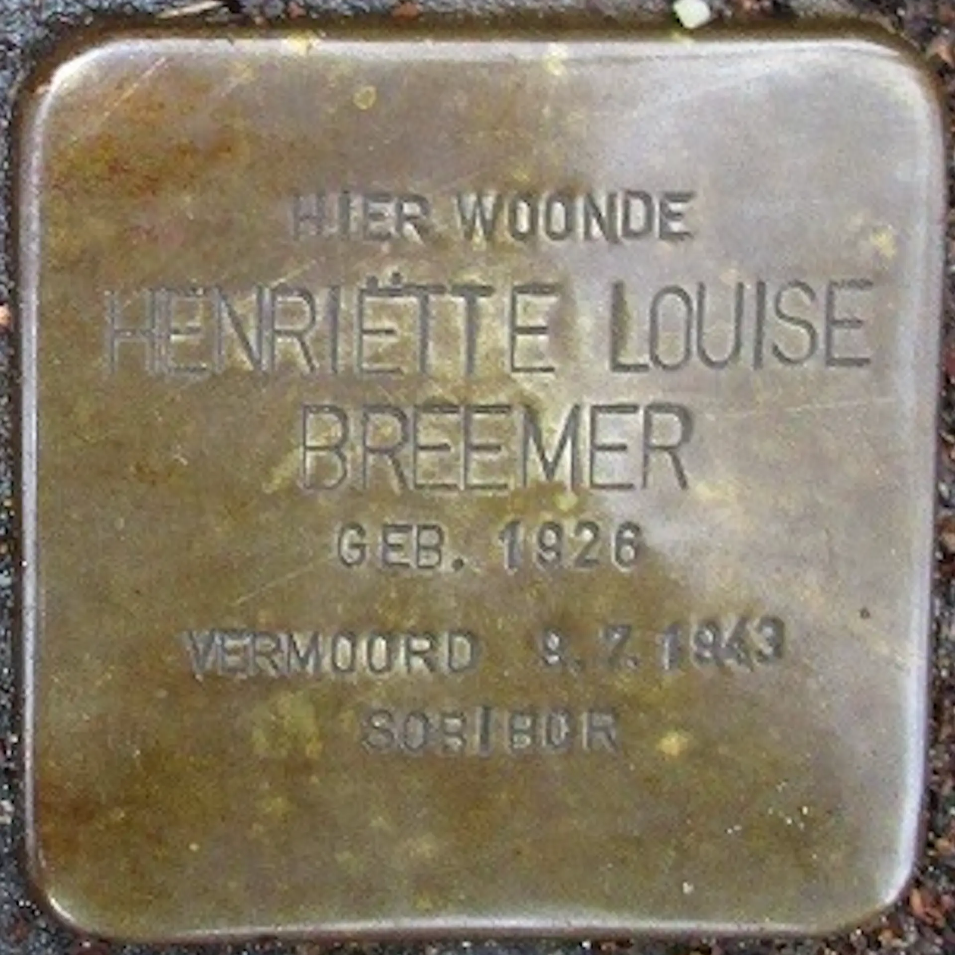 Struikelsteen voor Henriette Louise Breemer