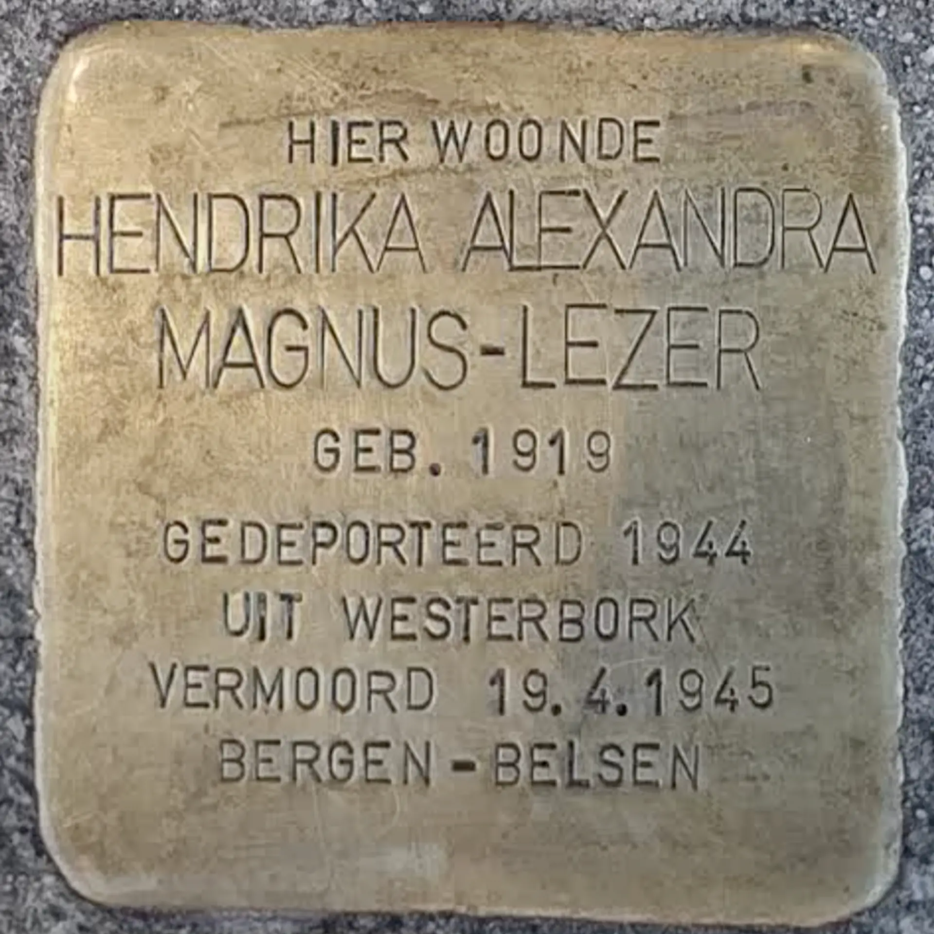 Struikelsteen voor Hendrika Alexandra Magnus-Lezer