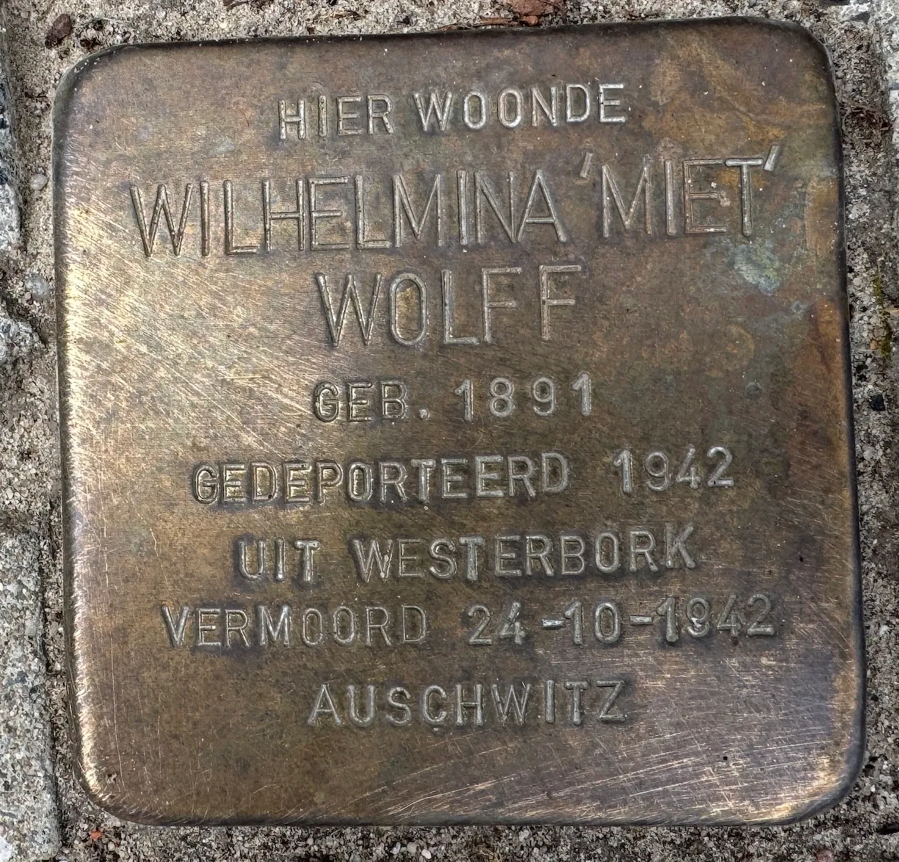 Struikelsteen voor Wilhelmina (Miet) Wolff