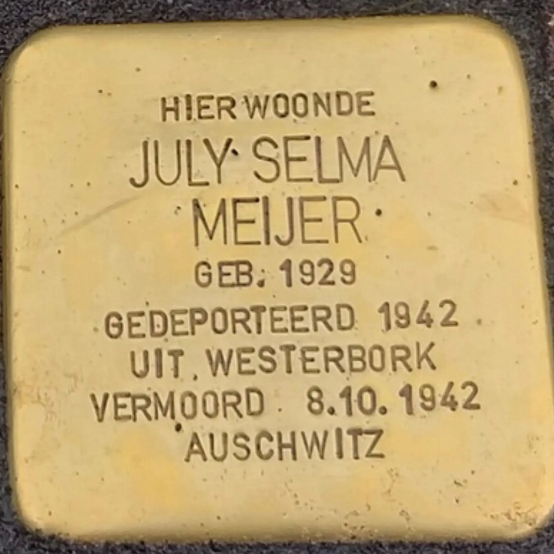 Struikelsteen voor July Selma Meijer