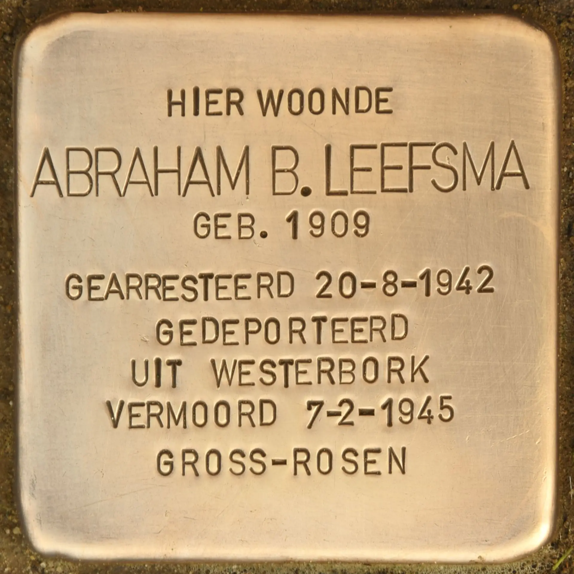 Struikelsteen voor Abraham Benadictus Leefsma