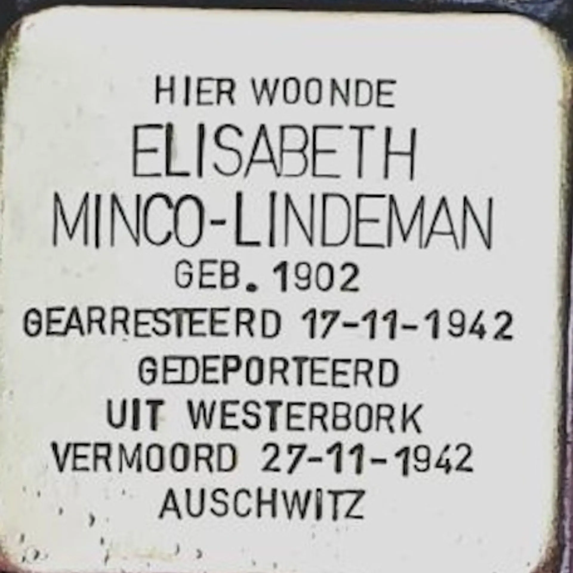 Struikelsteen voor Elisabeth Minco-Lindeman