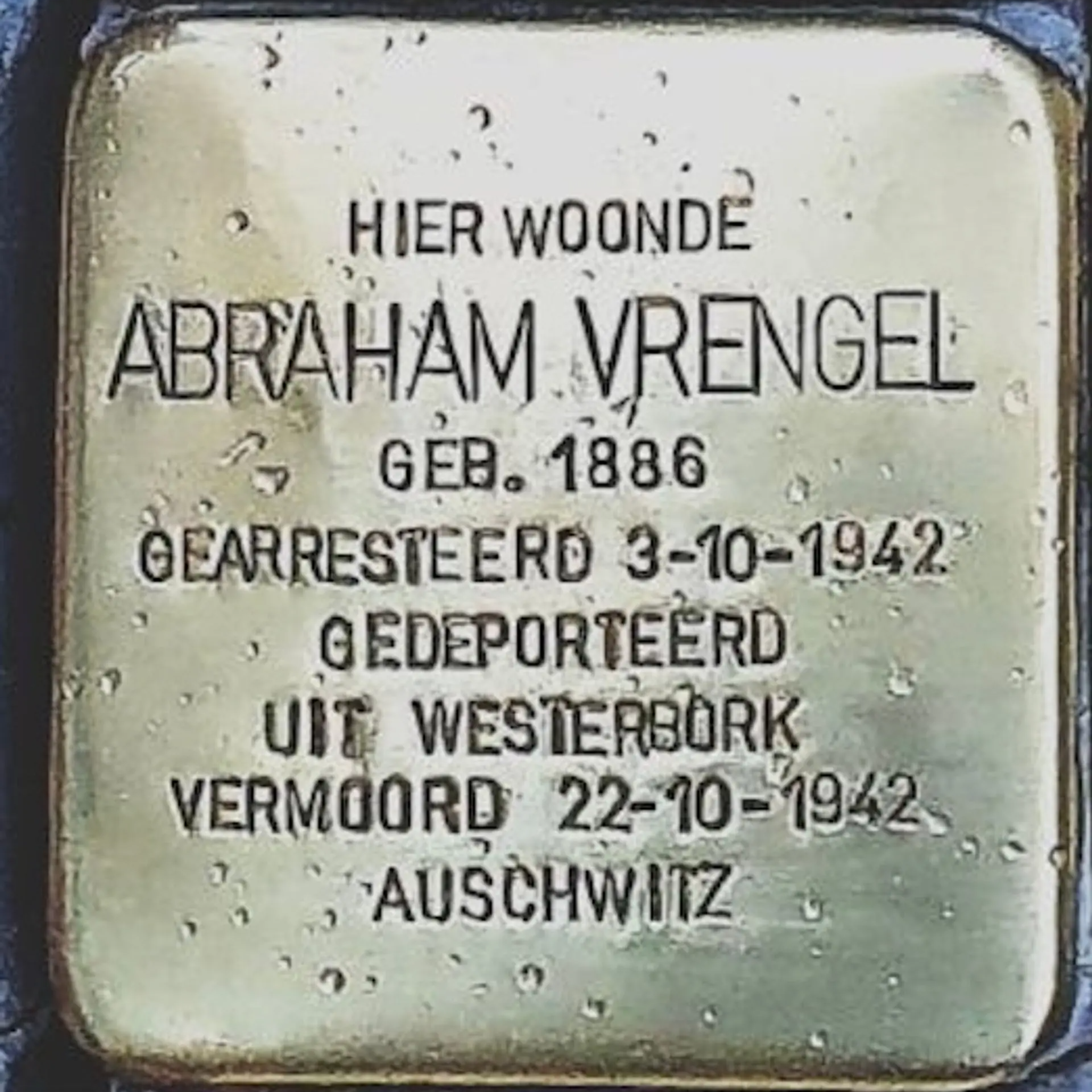 Struikelsteen voor Abraham Vrengel
