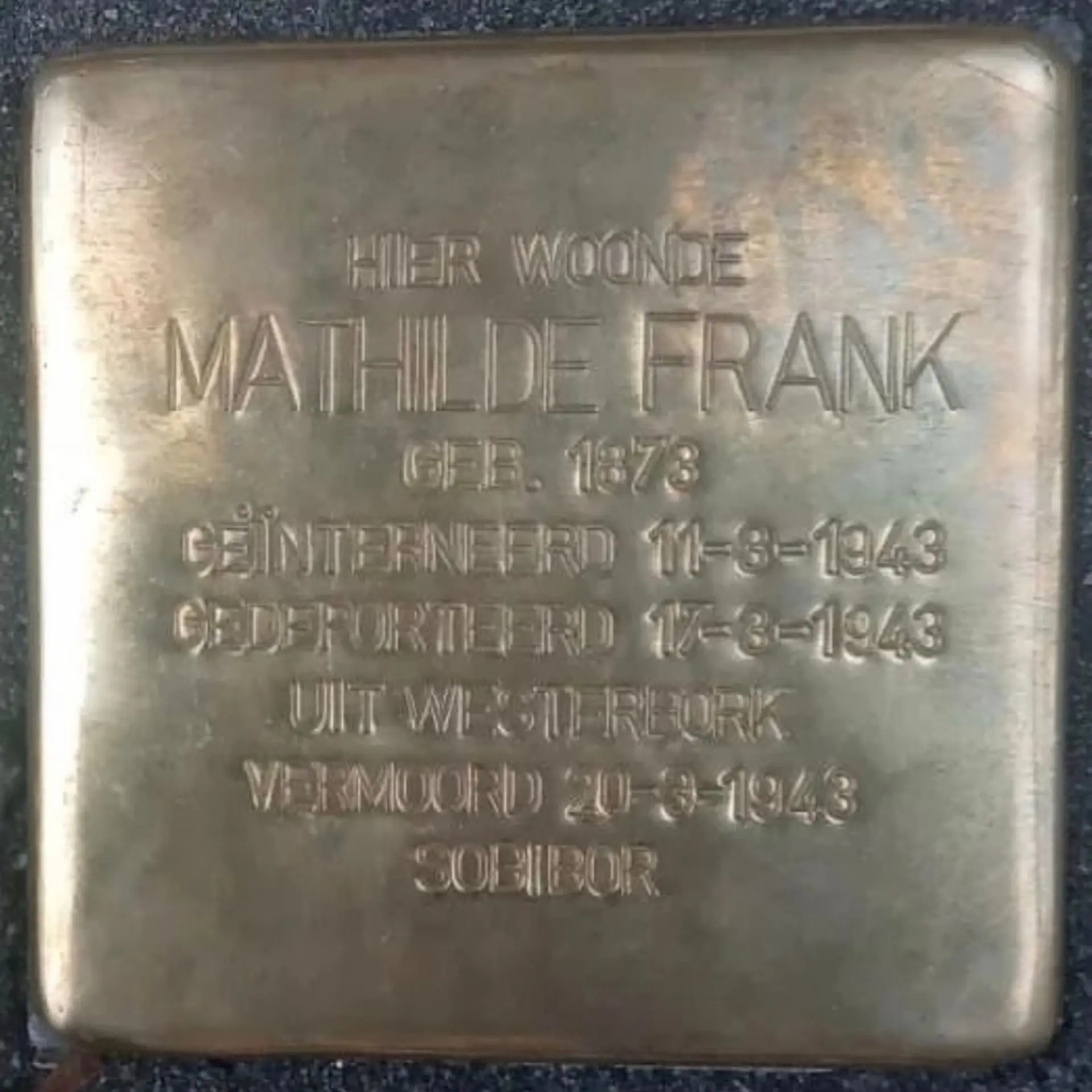 Struikelsteen voor Mathilde Frank