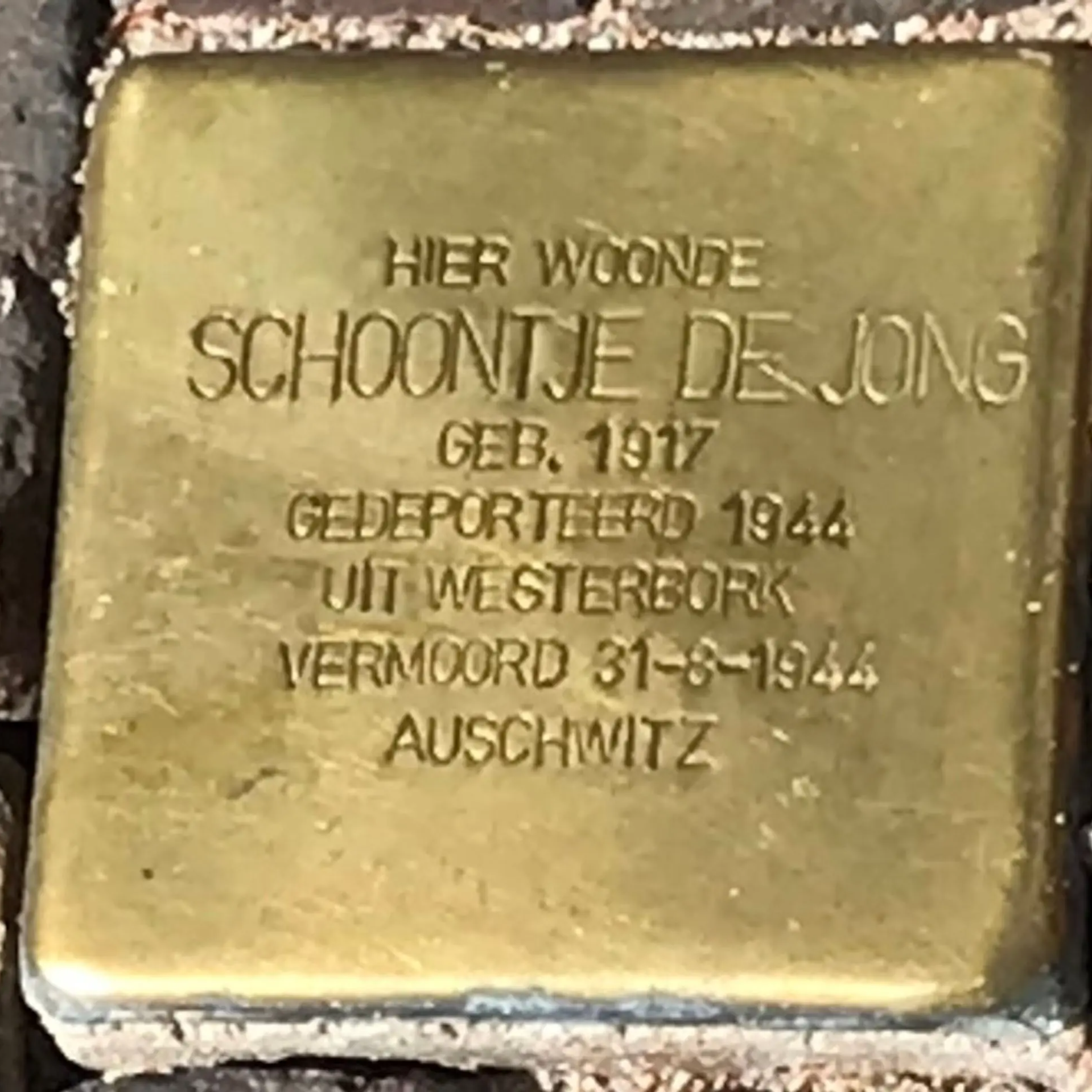 Struikelsteen voor Schoontje de Jong