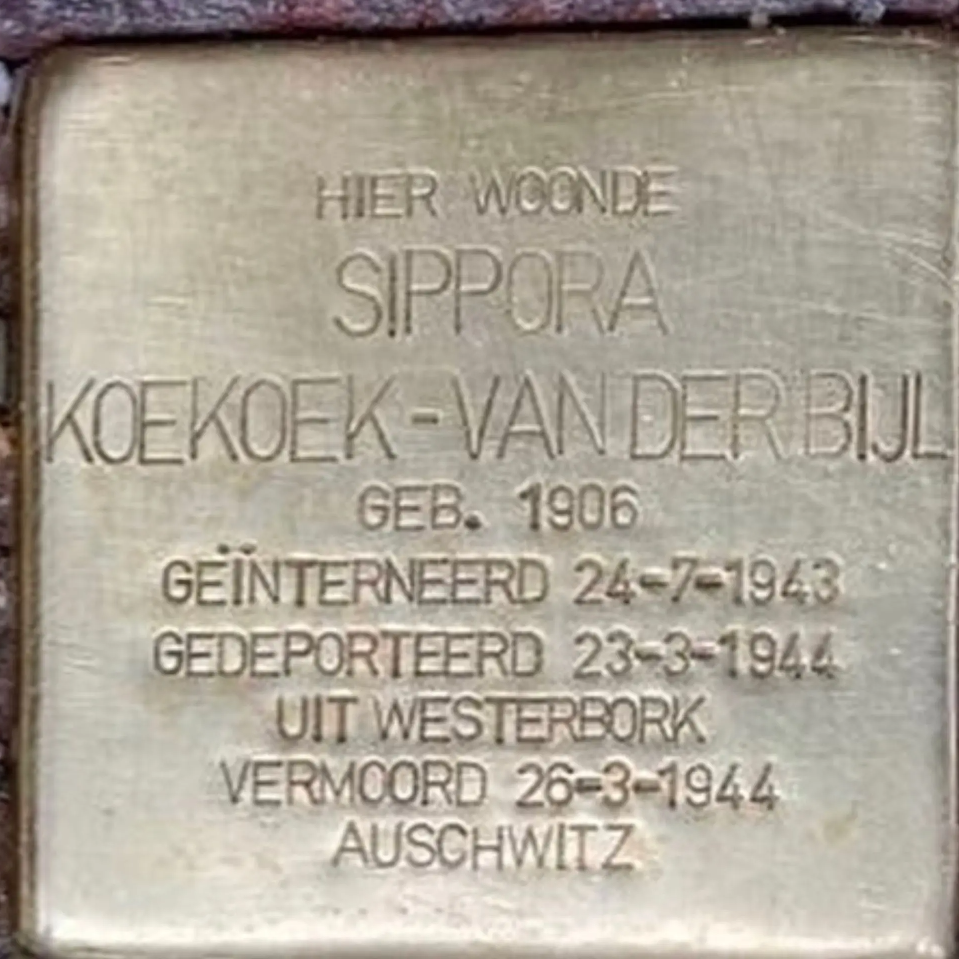 Struikelsteen voor Sippora Koekoek-van der Bijl